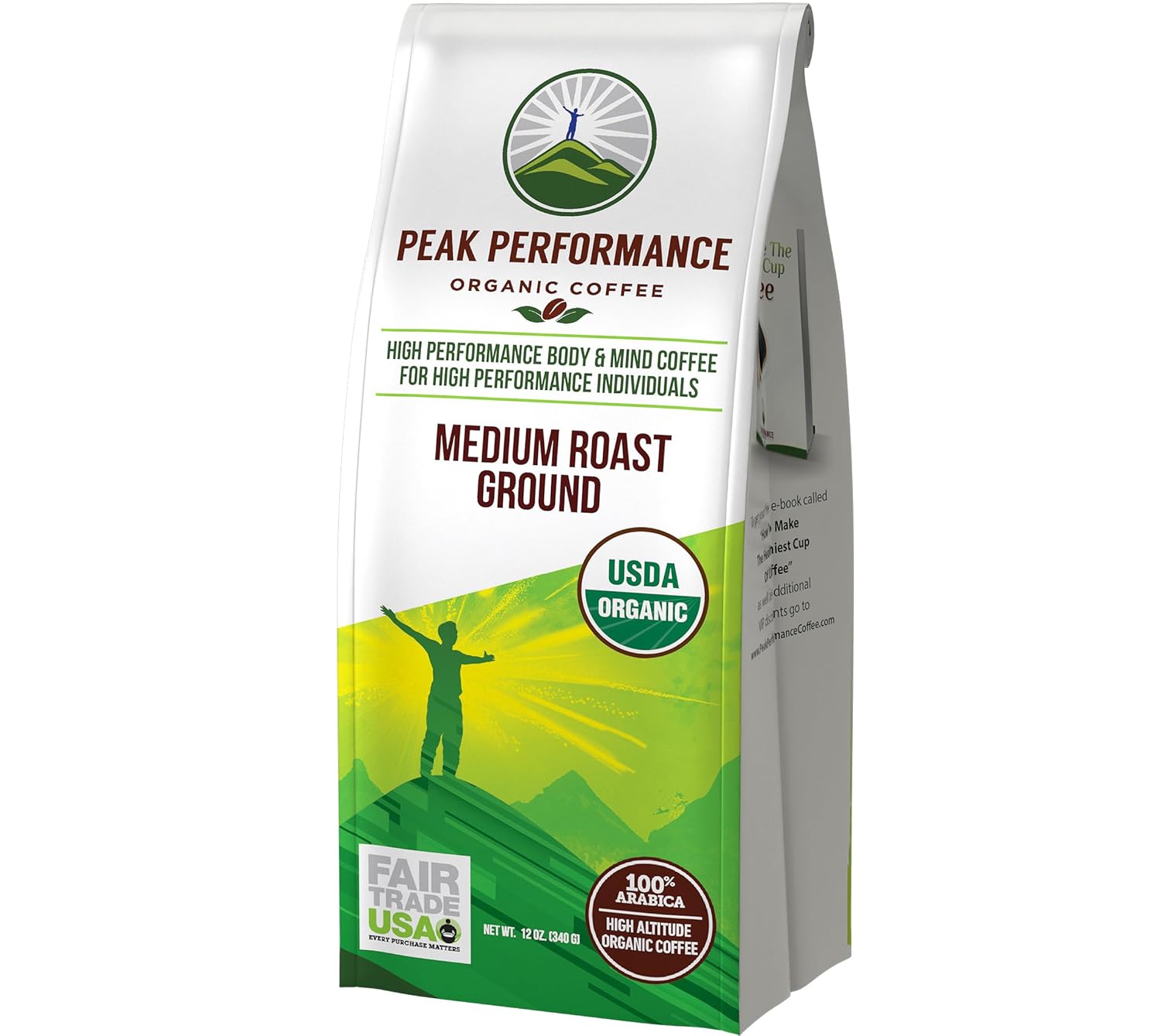 Peak Performance High Altitude Organic Coffee. Fair Trade, Low Acid, Non GMO, and Beans Full Of Antioxidants. Medium Roast Smooth Tasting USDA Certified Organic Ground Coffee Bag