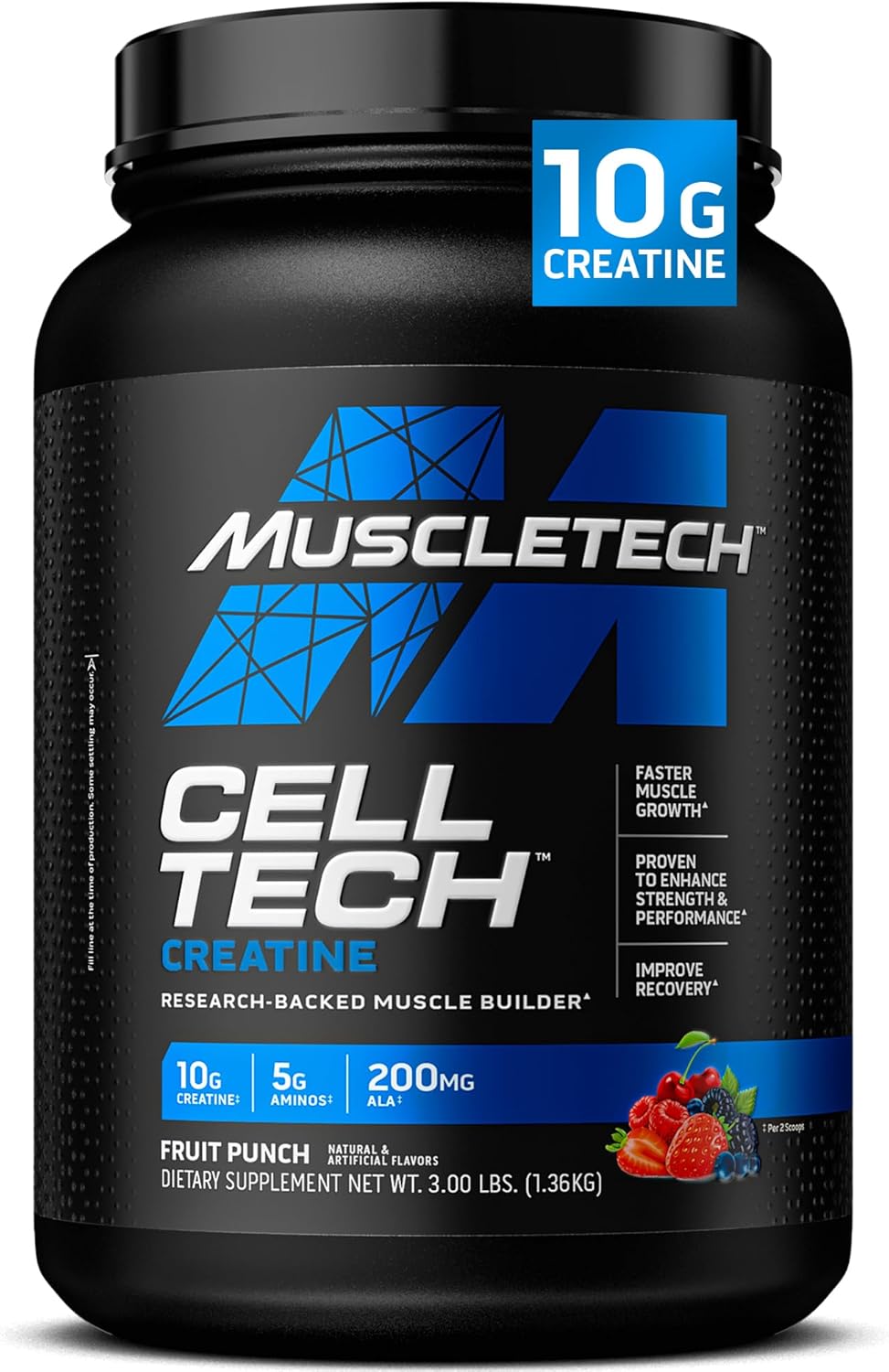 Creatine Monohydrate Powder MuscleTech Cell-Tech Creatine Post Workout Recovery Drink Muscle Builder For Men & Women Muscle Building Supplements Fruit Punch, 3 lbs (27 Serv)
