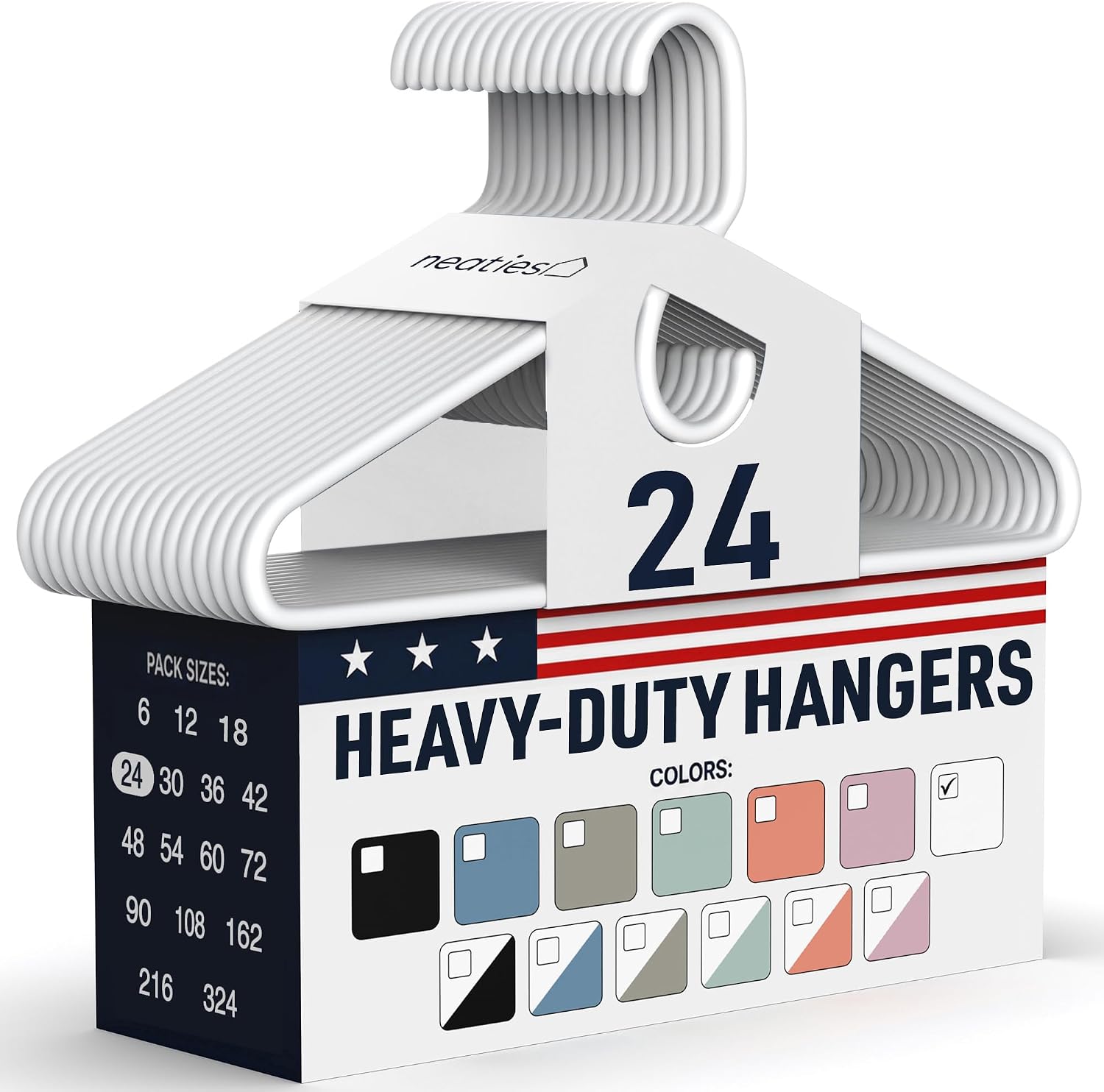 Heavy Duty Clothes Hangers 20 Pack (24 Count) – Made in the USA – 8lb Capacity Plastic Hangers for Adult Clothing – Durable for Pants, Coats, Jackets, or Jeans – White