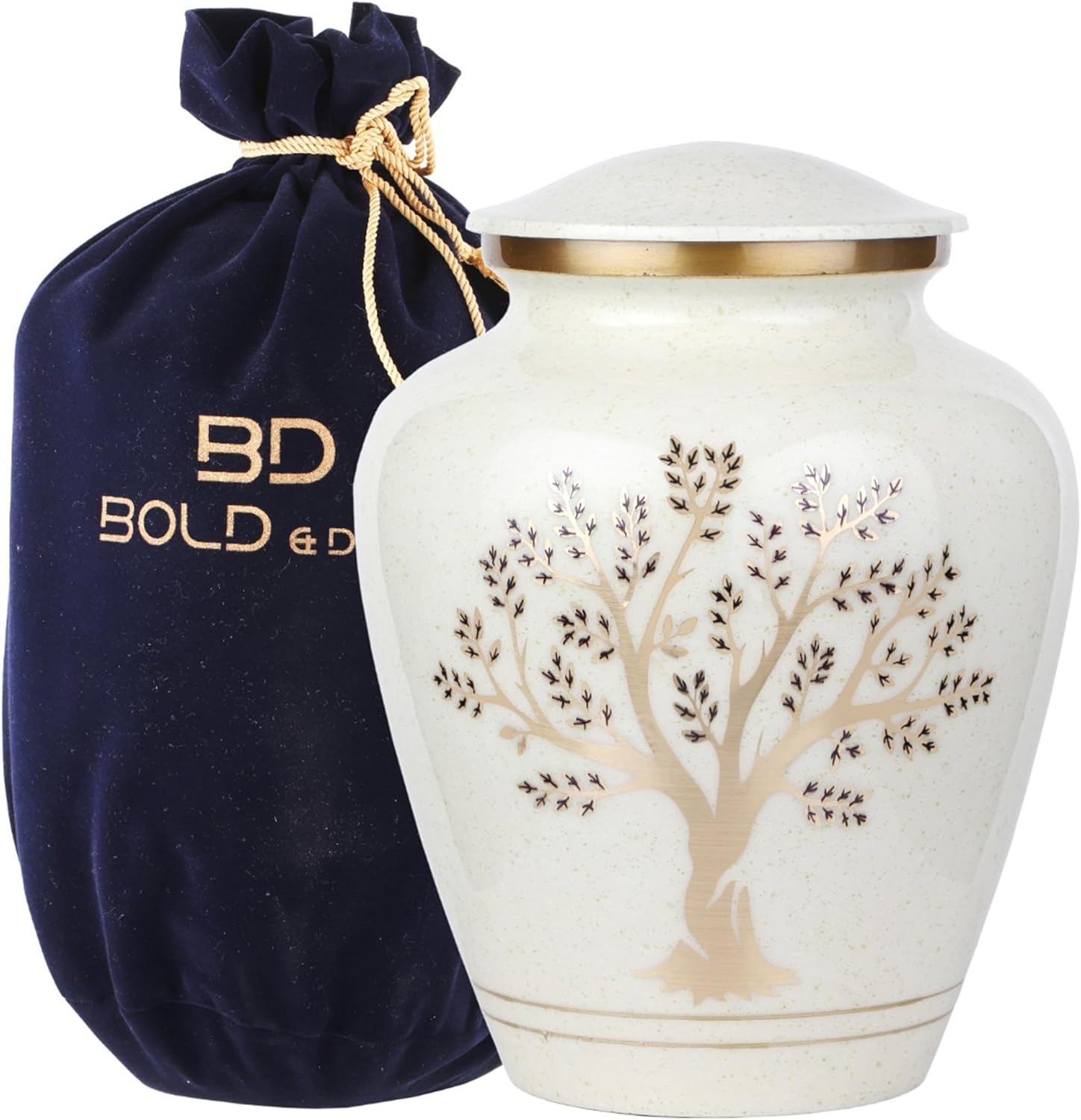 BOLD & DIVINE Tree of Life Keepsake Large Keepsakes Urn for Human Ashes | 200 Cubic Inches | Decorative Urn for Ashes Adult Female & Male, Funeral Urns - Pearl Marble