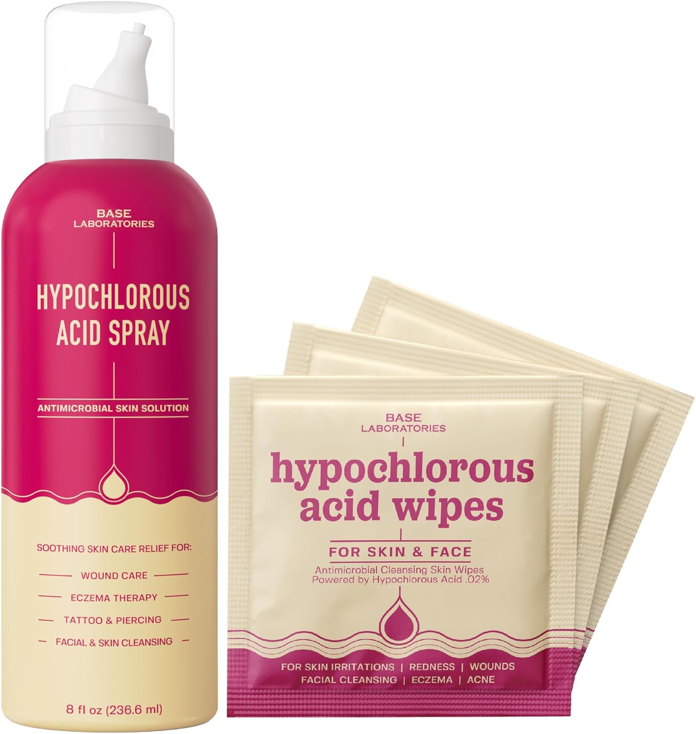 BASE LABORATORIES Hypochlorous Acid Wipes & Hypochlorous Acid Spray Bundle