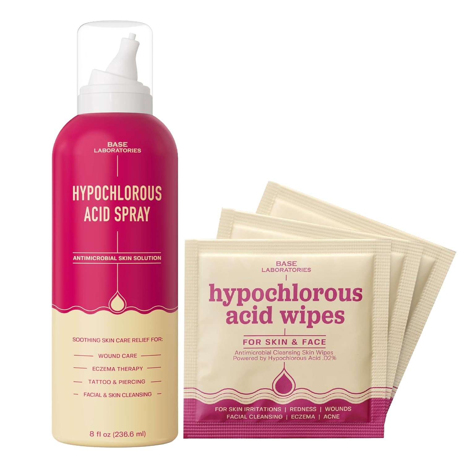 BASE LABORATORIES Hypochlorous Acid Wipes & Hypochlorous Acid Spray Bundle