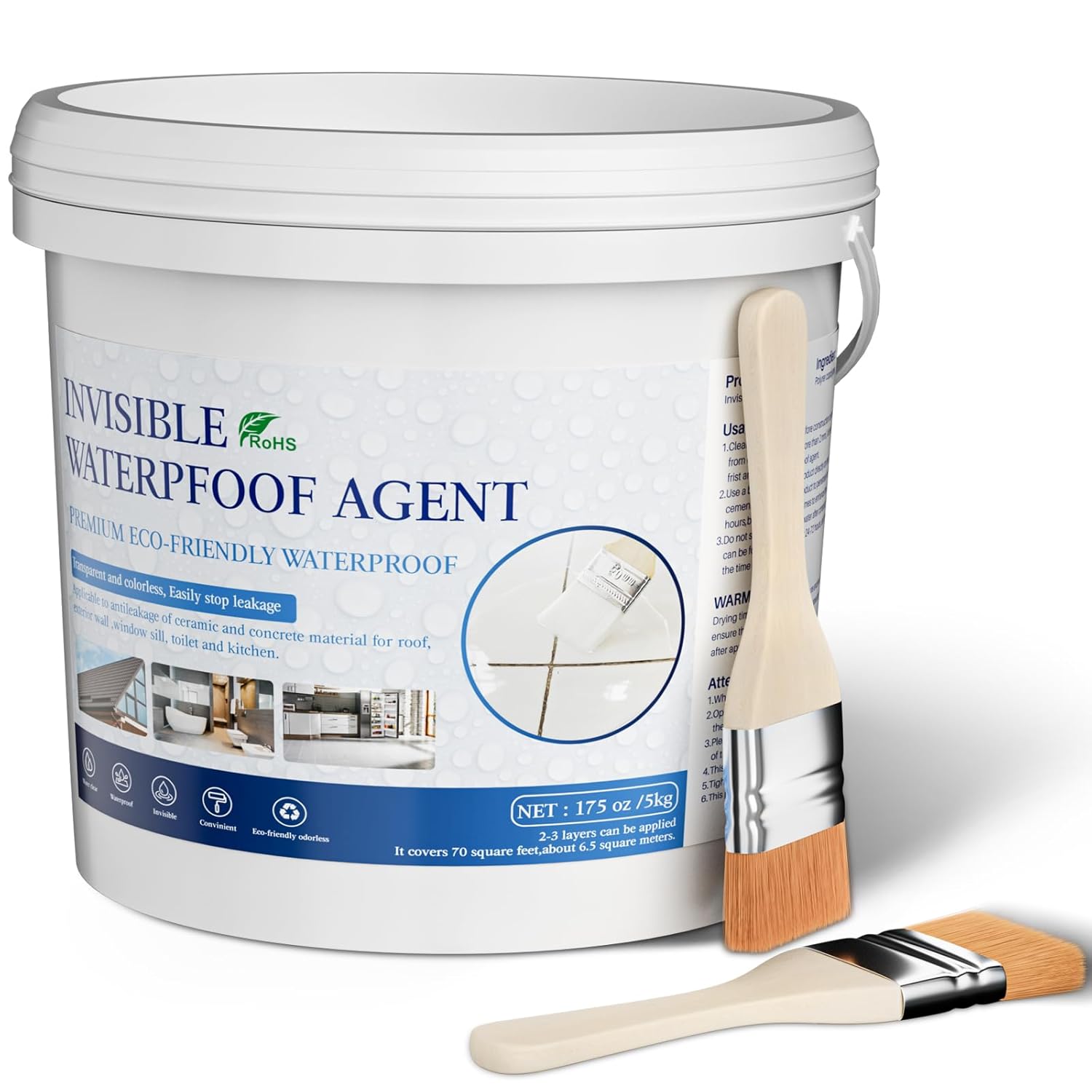 Transparent Waterproof Coating, 175 Oz (5 KG) Invisible Waterproof Agent Transparent Repairing Leak Waterproof Adhesive, Waterproof Sealant, Indoor & Outdoor Waterproof Coating