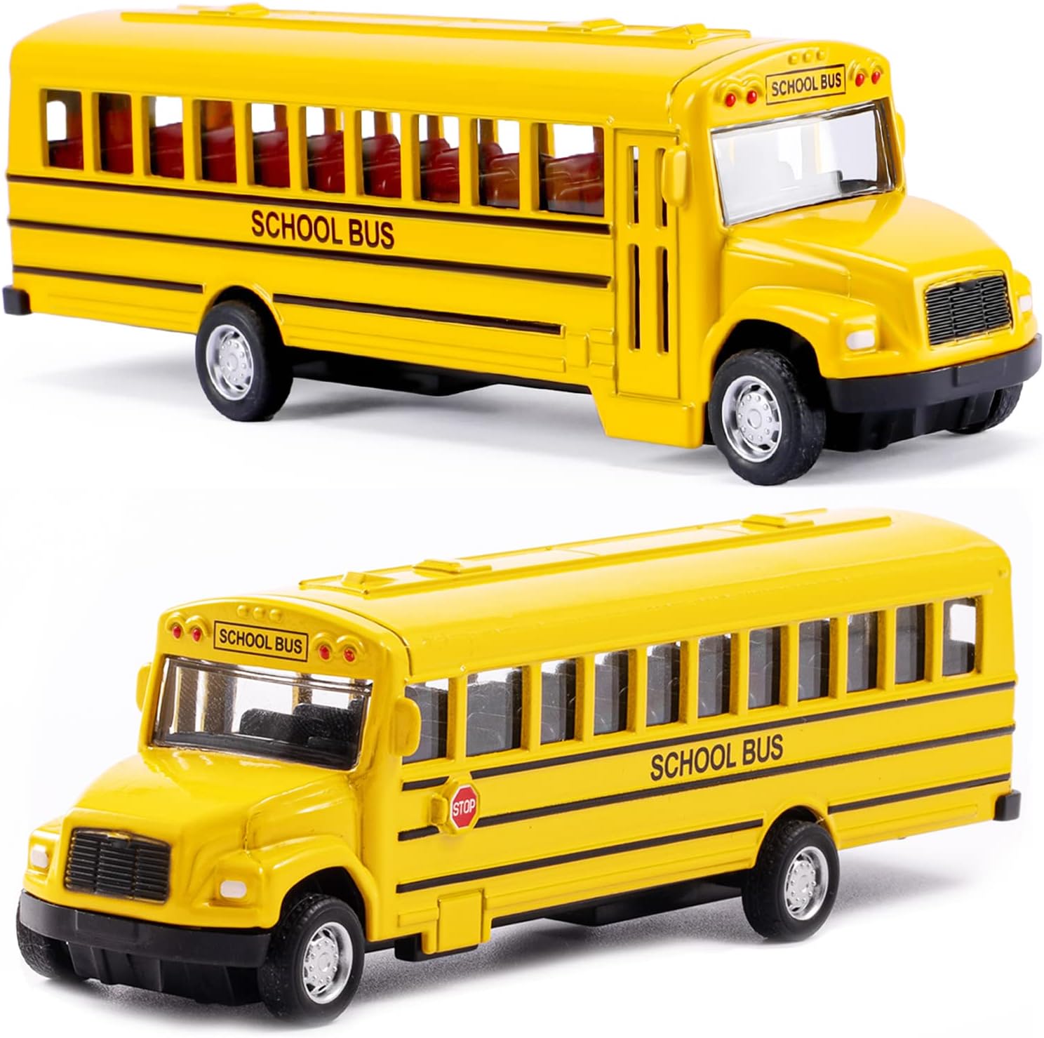 2 Pack 5.5" Pull Back Yellow School Bus Toy Playset,Durable Die-cast Metal Toy Vehicles,Party Favors,Best Birthday Gift for Boys Girls Kids Toddlers