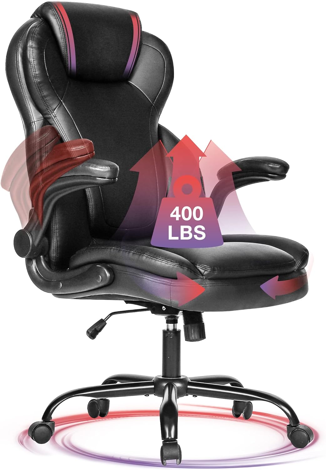 Big and Tall Office Chair 400lbs-Heavy Duty Executive Desk Chair with Extra Wide Seat, High Back Ergonomic Leather Computer Chair with Tilt Rock&Tension, Padded Armrests-Black