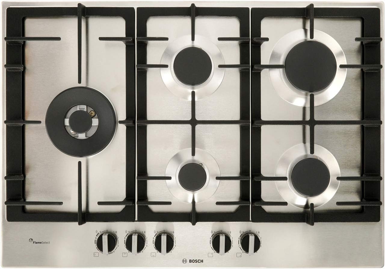 Bosch 6 Series PCS7A5B90 Built-in Gas Hob, Stainless Steel, 1000 W, Round