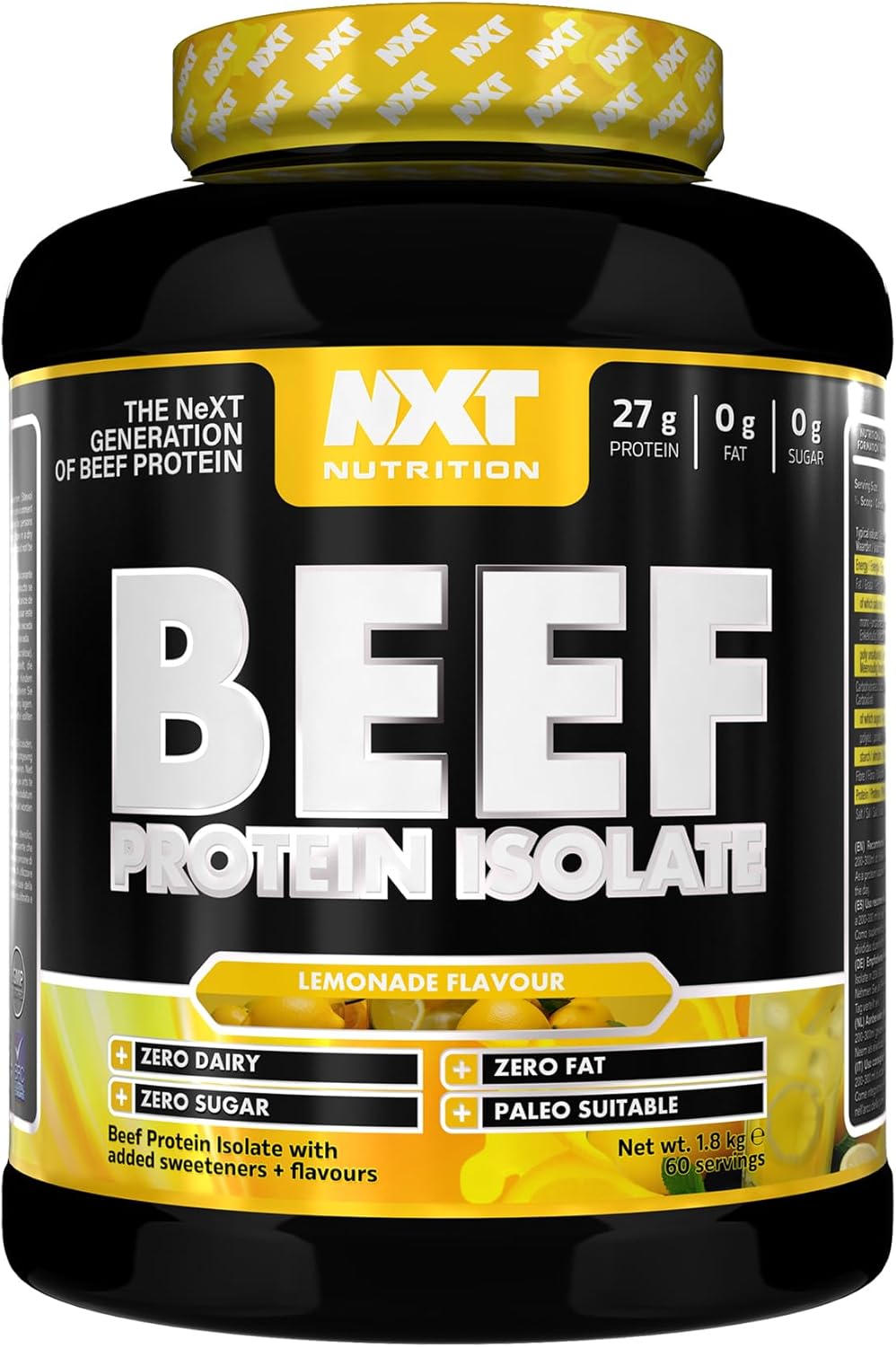 NXT Nutrition Beef Protein Isolate Powder - Protein Powder High in Natural Amino Acids - Paleo, Keto Friendly - Dairy and Gluten Free - Muscle Recovery | 1.8kg | Lemonade