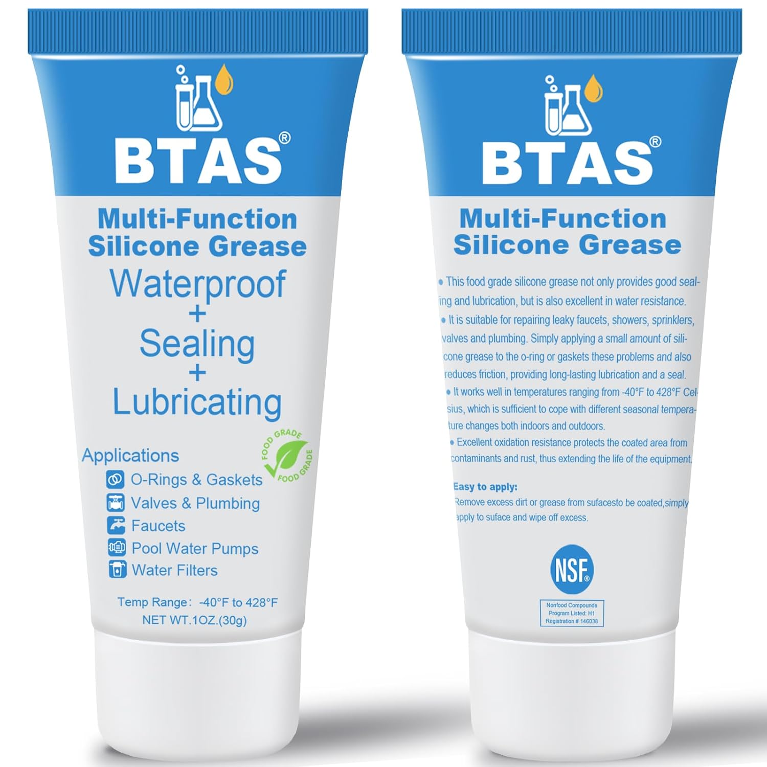 Plumbers Silicone Lubricant Grease for Pool Filter,Faucet O Ring Gasket Lube Rubber Seals,Waterproof Food Grade 1 oz 2 Pcs