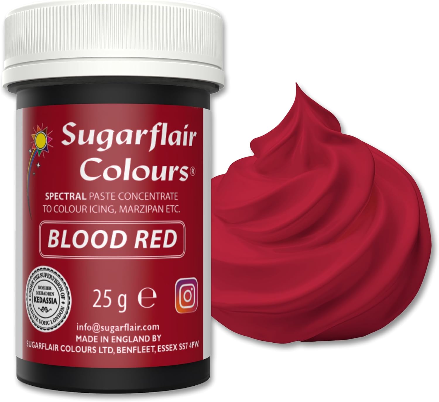 Sugarflair Food Colouring Paste Blood Red, Spectral Highly Concentrated Food Colouring for Buttercream, Sugar Paste, Royal Icing, Cake Decorations and More! Vibrant Colour Food Dye! - 25g