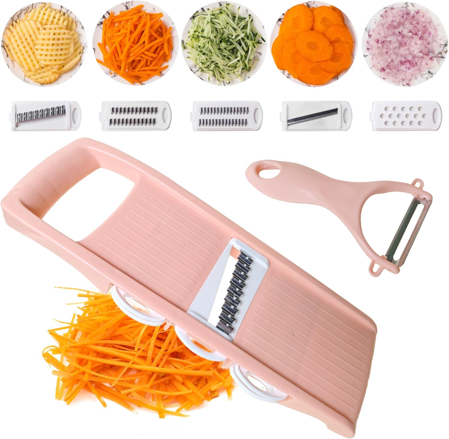 Mandoline Slicer for Kitchen 7-in-1 Mandoline Food Slicer,Potato/Cheese/Vegetable/Carrot/Cucumber Grater,Cutter, Grinder,Waffle Fry Cutter,Julienne Peeler