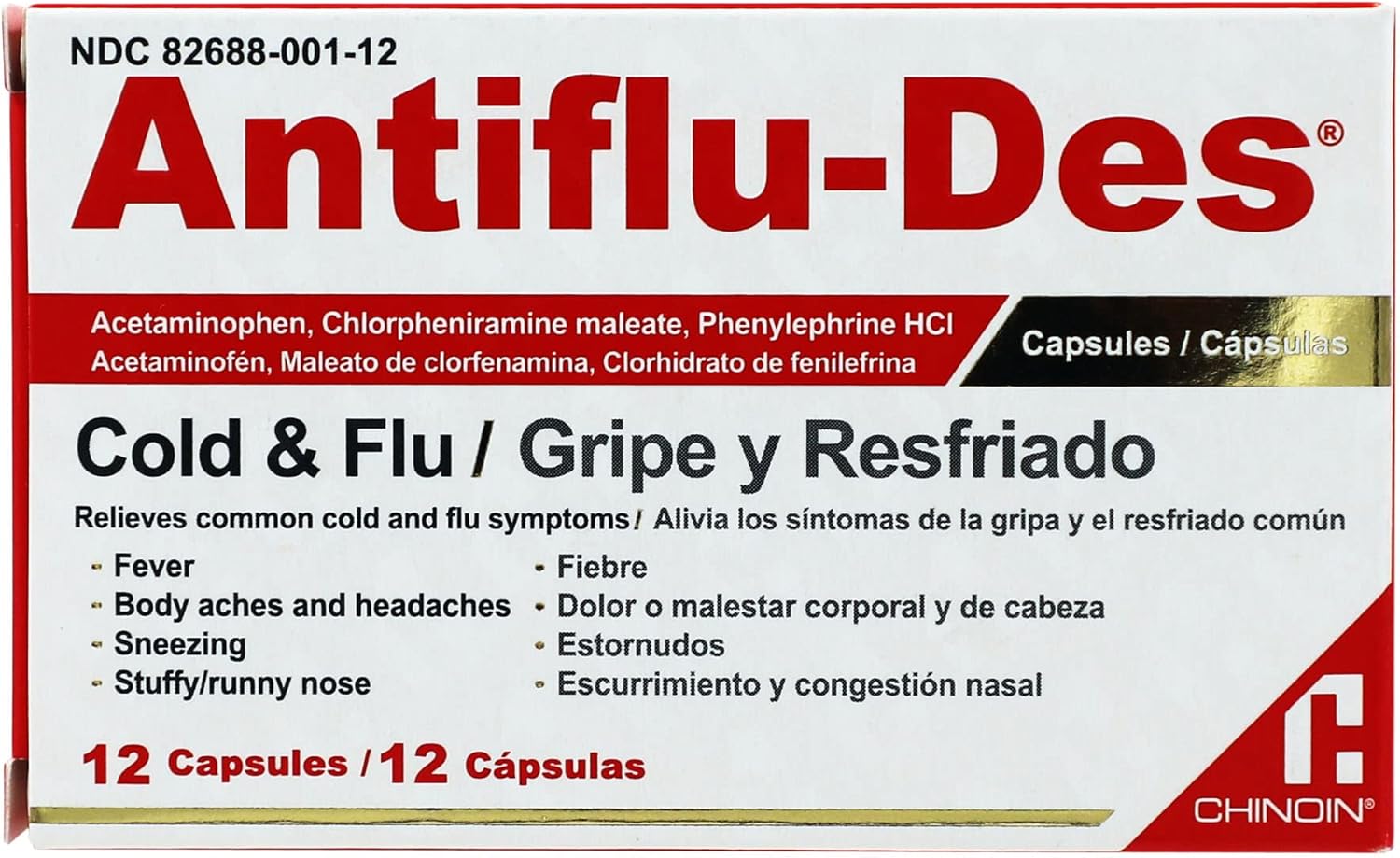 Cold and Flu, Symptoms Relief, Fever Reducer, 12 Caps, Box