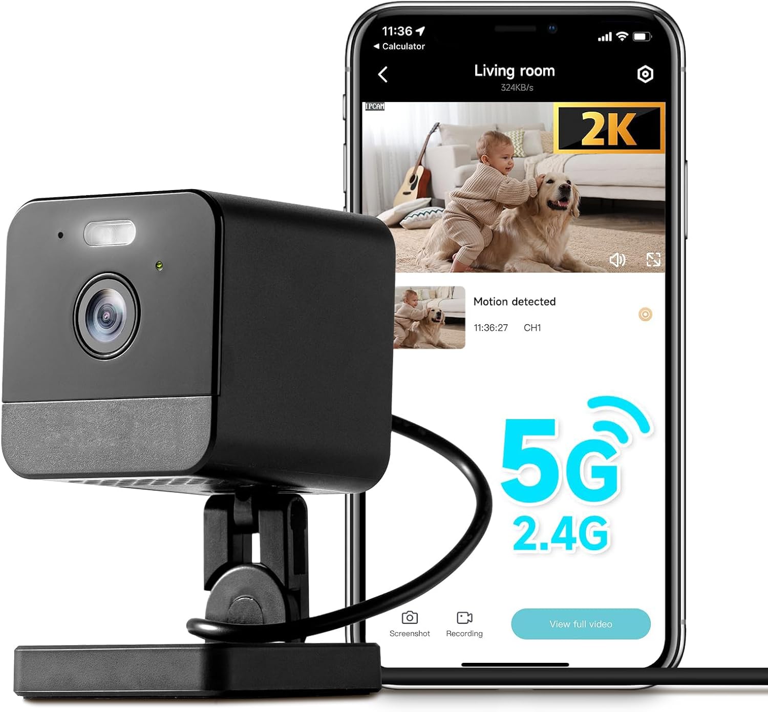 2K 2.4G/5G Dual-Band Security Camera Indoor, Plug-in Cameras for Home Security, Baby/Pet WiFi Camera with Phone App, Smart Night Vision, Motion