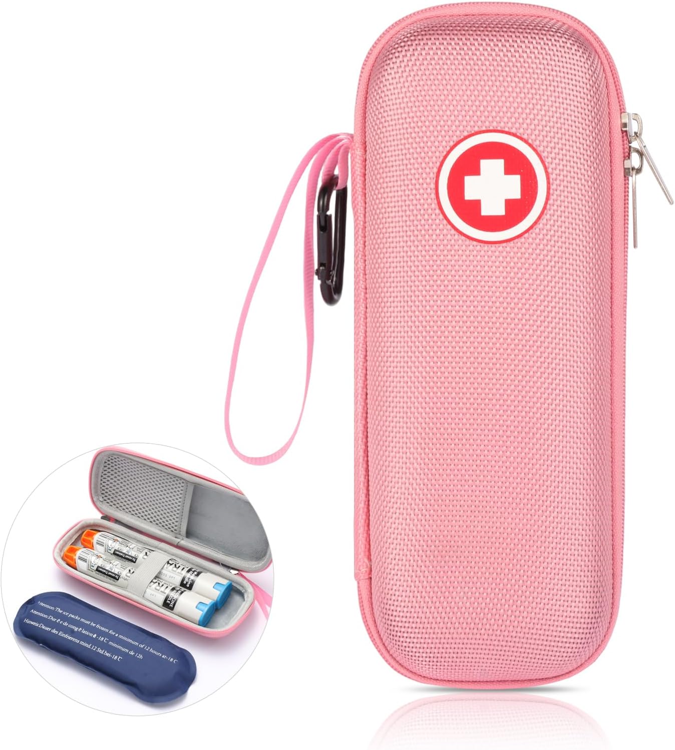 GENCAM EpiPen Carry Case Insulated, EpiPen Medical Hard Carrying Case with Reusable Ice Pack for 2 EpiPens, Asthma Inhaler, Anti-Histamine, Auvi-Q, Allergy Medicine Essentials (Pink)