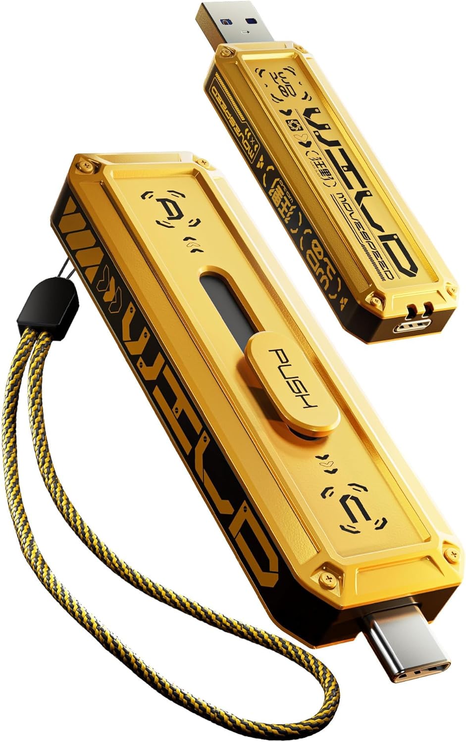 MOVE SPEED 1TB External SSD 1000MB/s Read Write Speed,USB 3.2 Gen2+USB C Flash Drive with Dual Ports, Portable SSD 3-Stage Push-Pull Design, Thumb Drive for iPhone 15/16 Series/Mac/Android Phone etc