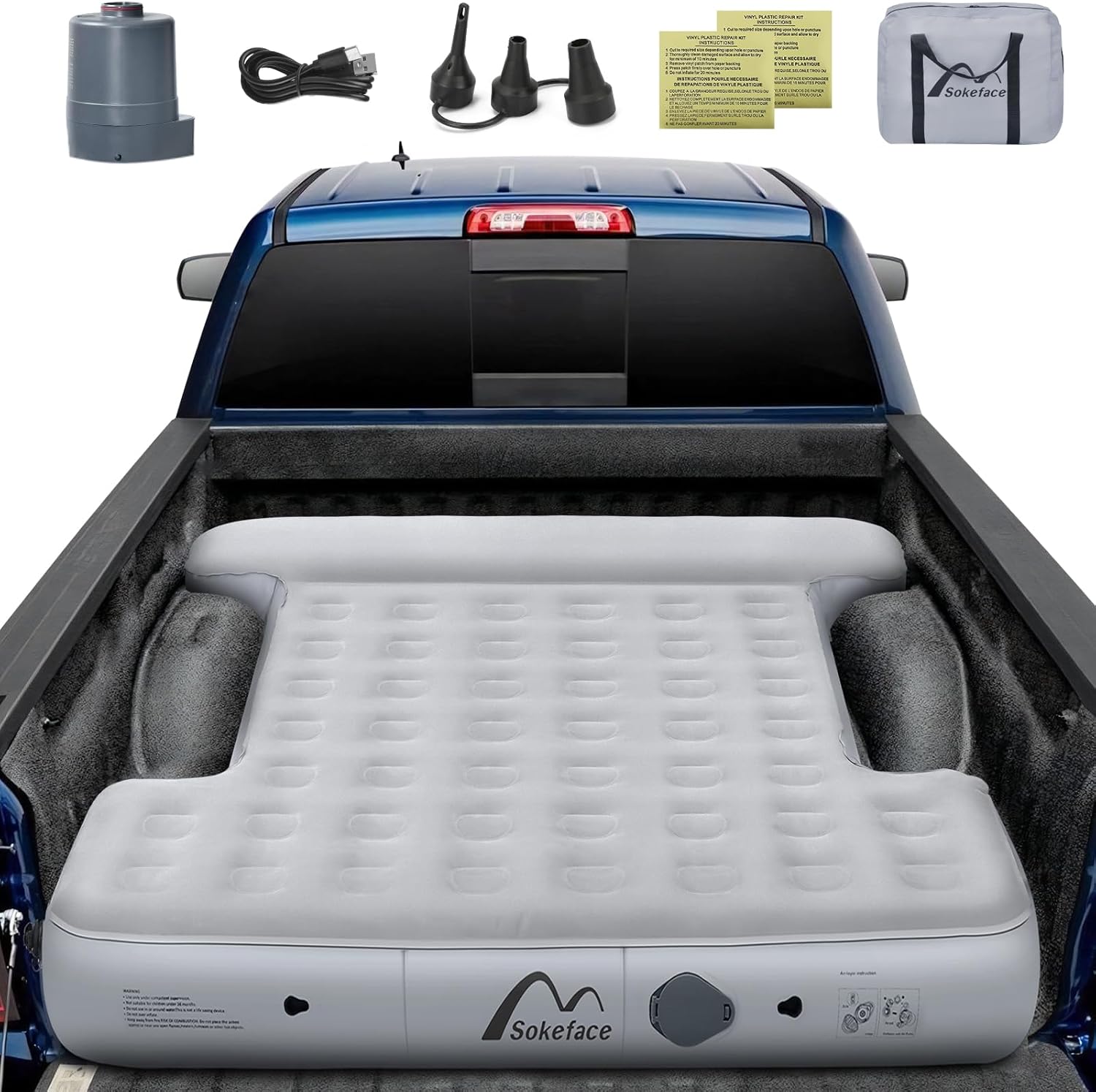 Heavy-Duty 5.5-5.8ft Truck Bed Air Mattress with Built-In Pump - Versatile Indoor & Outdoor Inflatable Truck Bed Mattress - Leak-Resistant Truck mattress full size, Extra Large Carry Bag for Camping