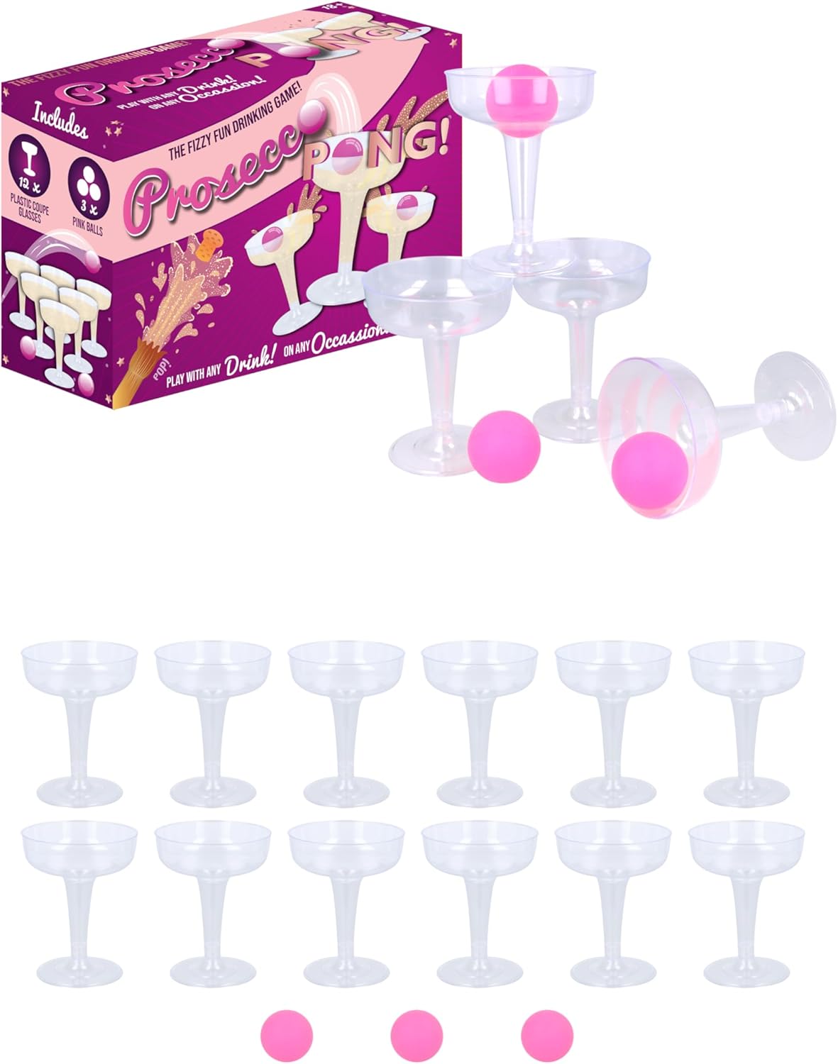 HENBRANDT Single Prosecco Pong Game Set - 15 Piece for Students Birthday Parties Hen Party Stag Do Summer Fun Drinking Bar Games for Adults
