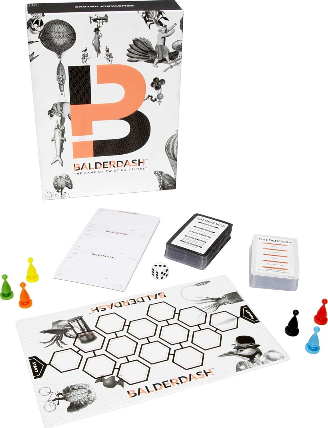 Mattel Games ​Balderdash Board Game for Adults & Teens with Guessing & Bluffing, The Game of Twisting Truths for 2 to 6 Players