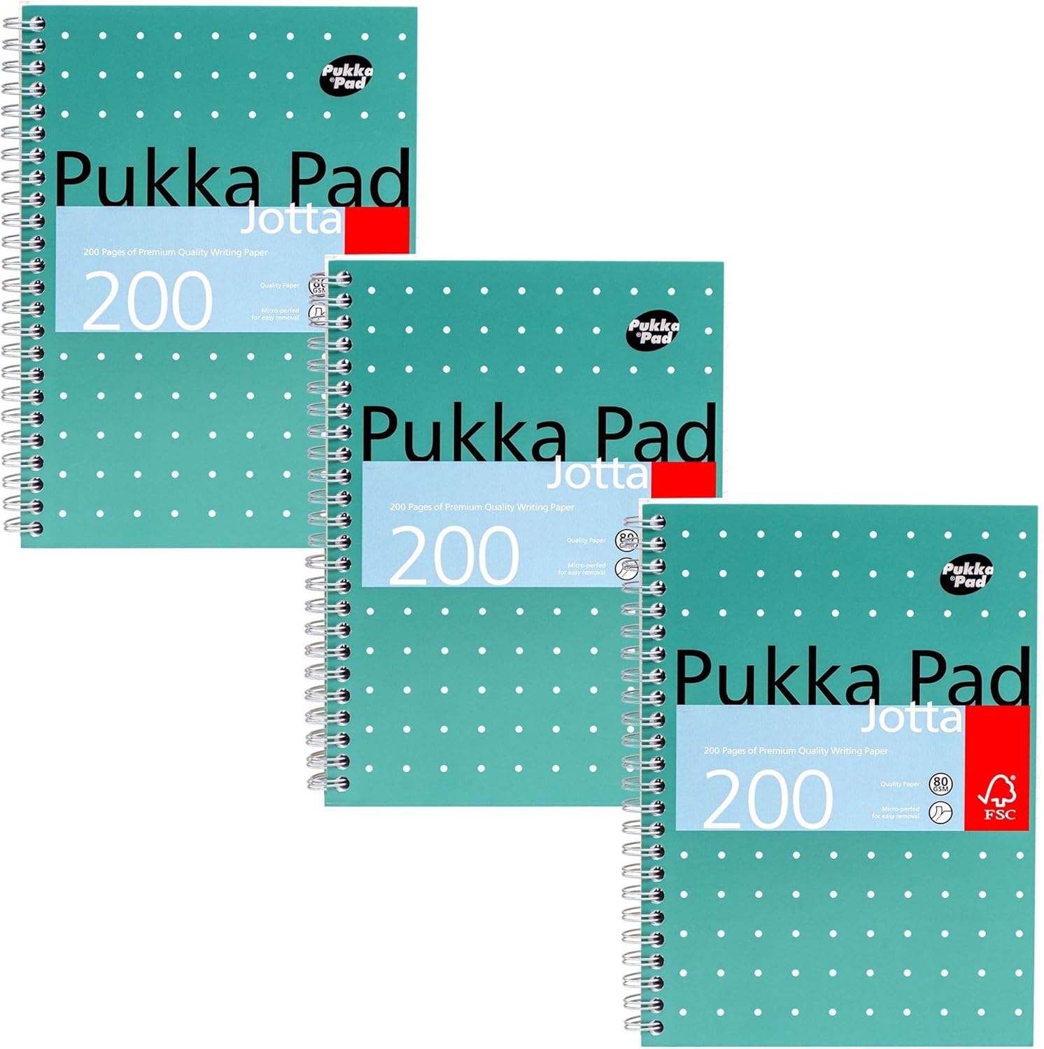 Pukka Pad, A5 Metallic Jotta Book 3-Pack for Home, School, and Office – 15 x 21cm – Wirebound Notebook with 8mm Lines and 80GSM Paper – Features Perforated Edges - 200 Pages, Green