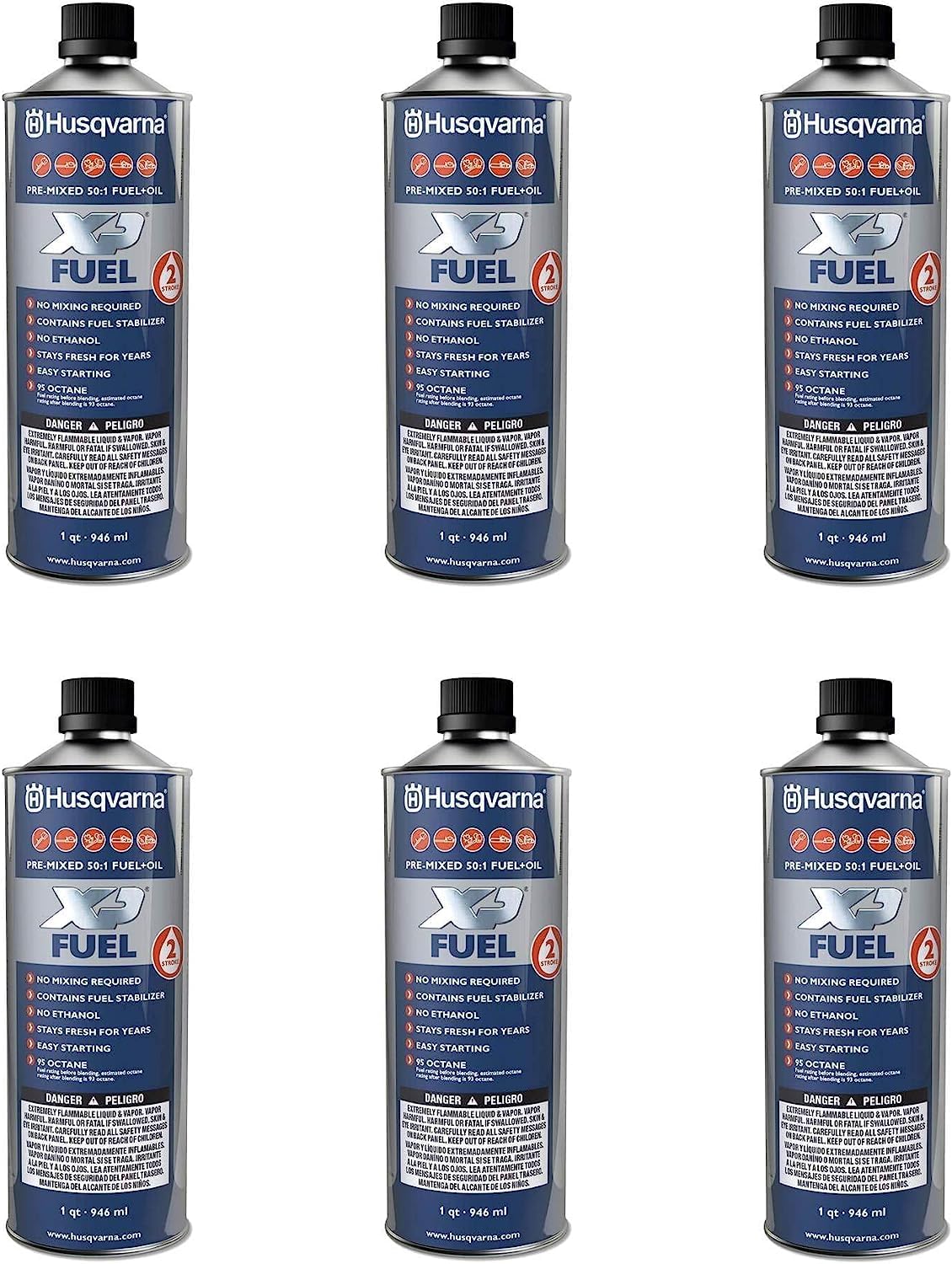 Husqvarna 584309701 XP Pre-Mixed 2-Stroke Fuel and Engine Oil Quart (6 Pack)
