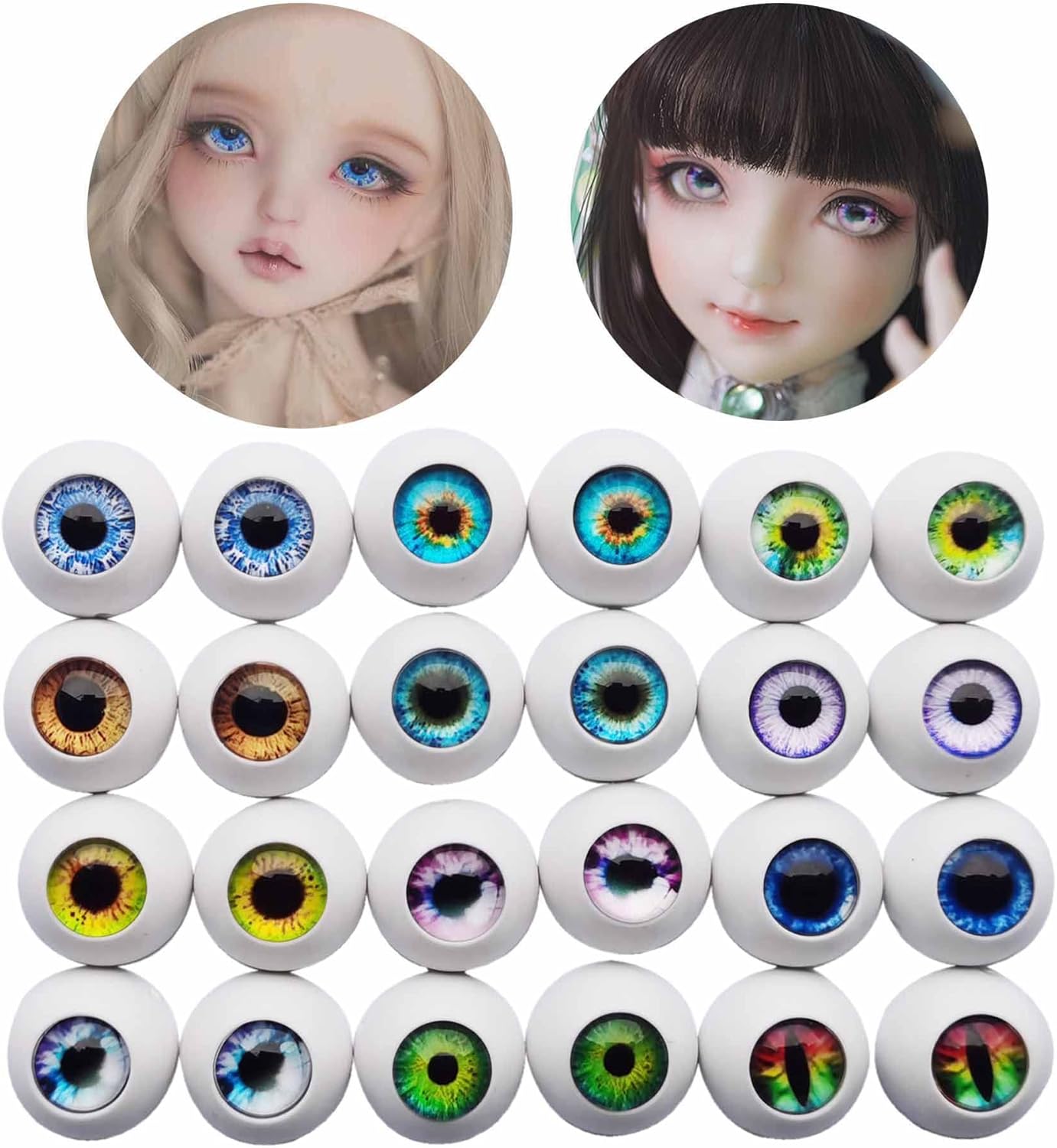 24Pairs 12 Styles Plastic Round Eyeball Glass Pupil Eyes for Doll Making Repair Crafts DIY Hollow Back 18mm