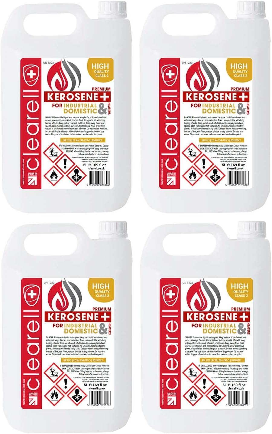 Clearell 20L | Pack of 4 x 5L | Premium Quality Kerosene Paraffin Heater Heating Oil Fuel | Compliant to BS2869C2 (5 Litres x 4 | 20 Litres)