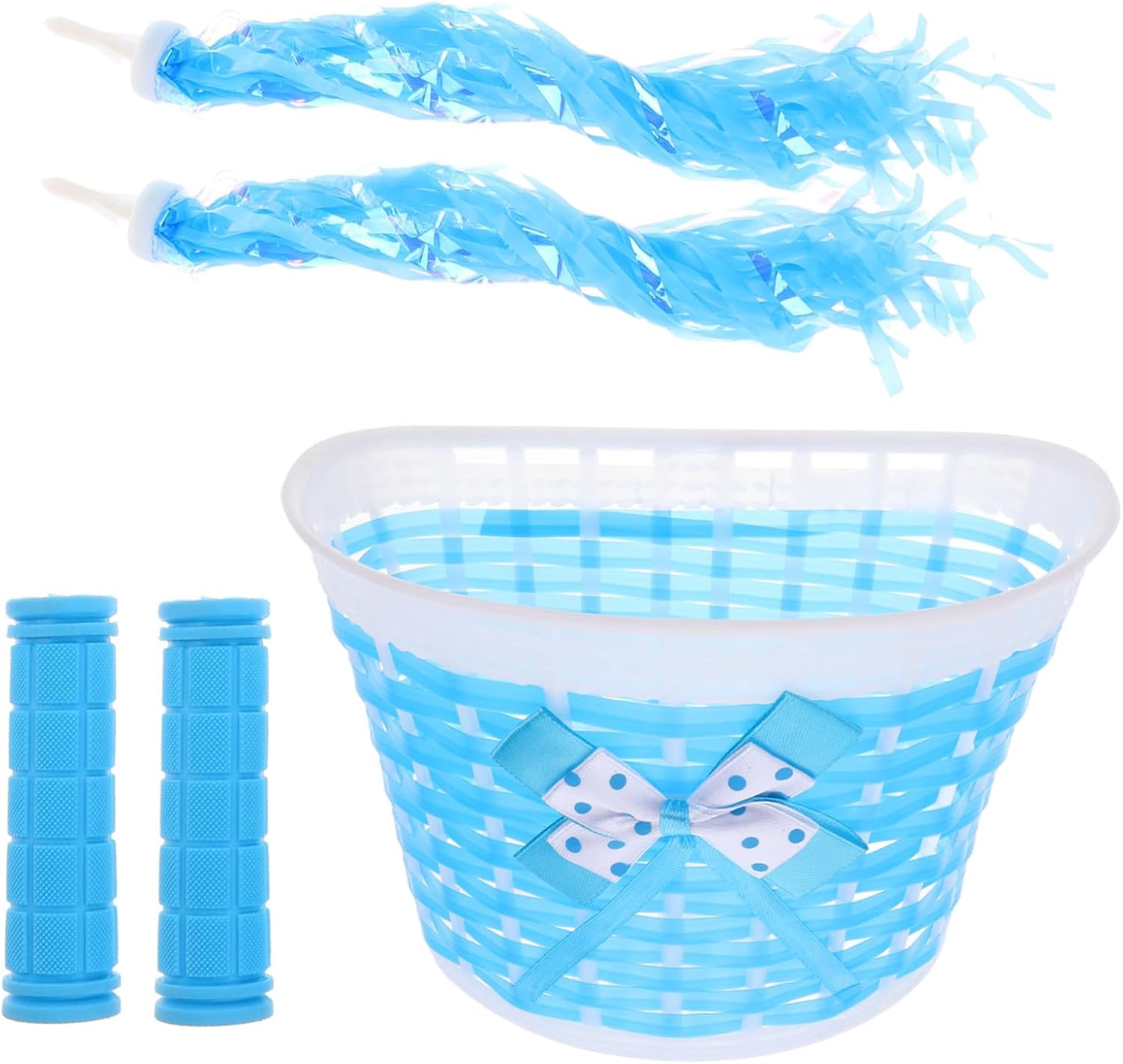 Toyvian Kids Bicycle Basket Streamers Kit Colorful Woven Bike Basket for Girls Portable Front Handlebar Accessories for Tricycles and Scooters for Toddlers and Children