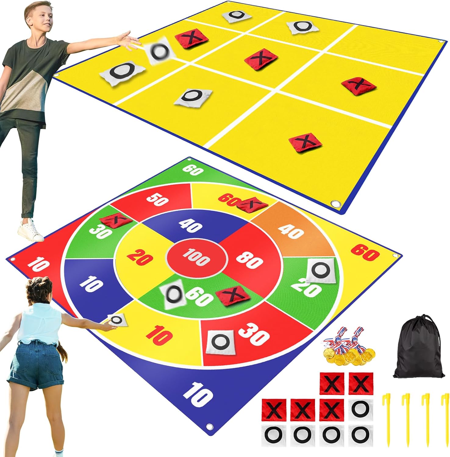 2-in-1 Giant Easter Bean Bag Toss & Large Tic Tac Toe Outdoor Games for Kids Adults-4.5ft Giant Outside Lawn Yard Camping Field Day Games for Kid Family-Backyard Fun Carnival Easter Party Giant Games