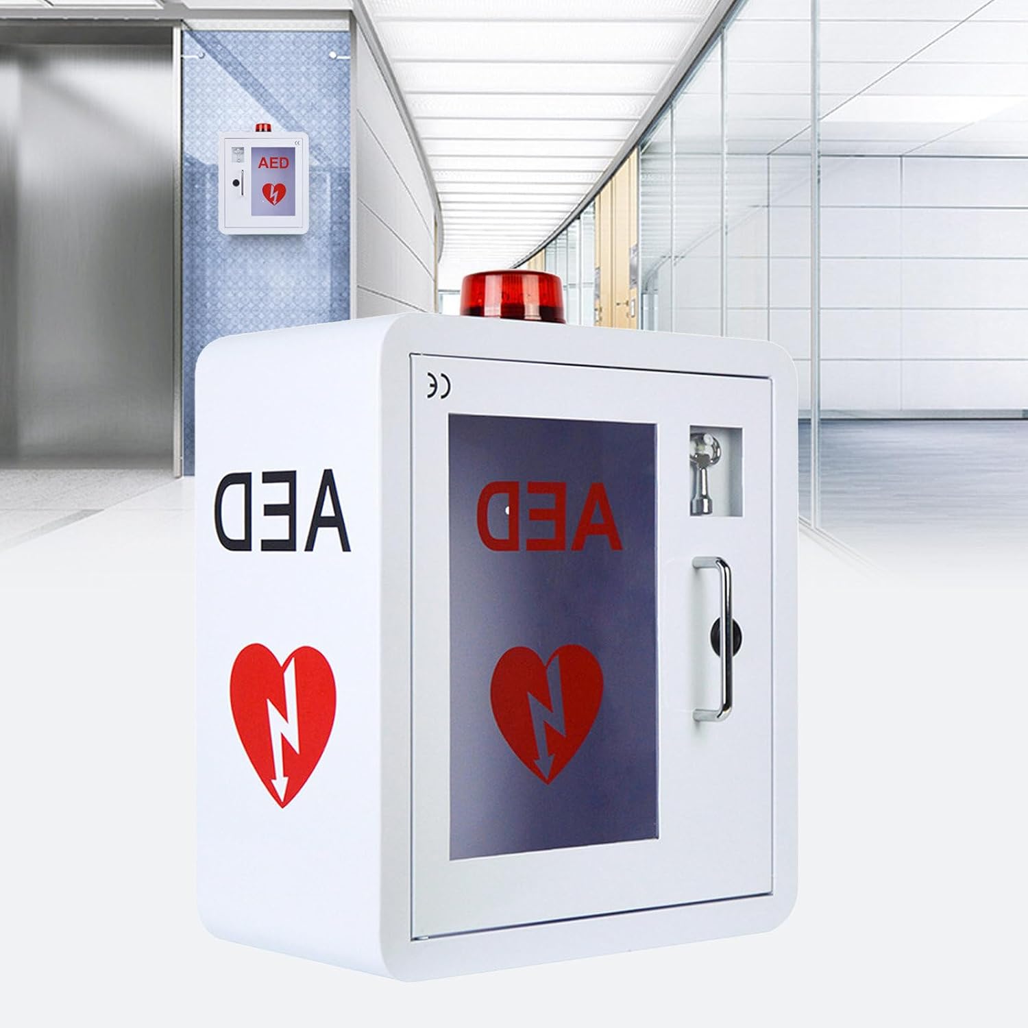 Wall Mounted AED Cabinet with Alarm and Light for Emergency Defibrillator Storage in Home, Office, Hospital, and Public Places