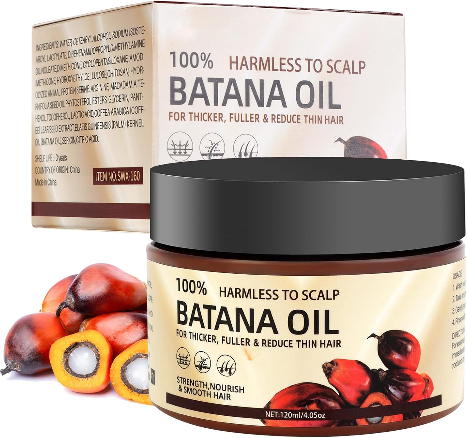 Batana Oil for Hair Growth,120ml Raw Batana Oil,Pure Botana Hair Butter Hair Growth Oil for Healthier,Thicker,Fuller Hair,Nourishes Dry Scalp and Damaged Hair