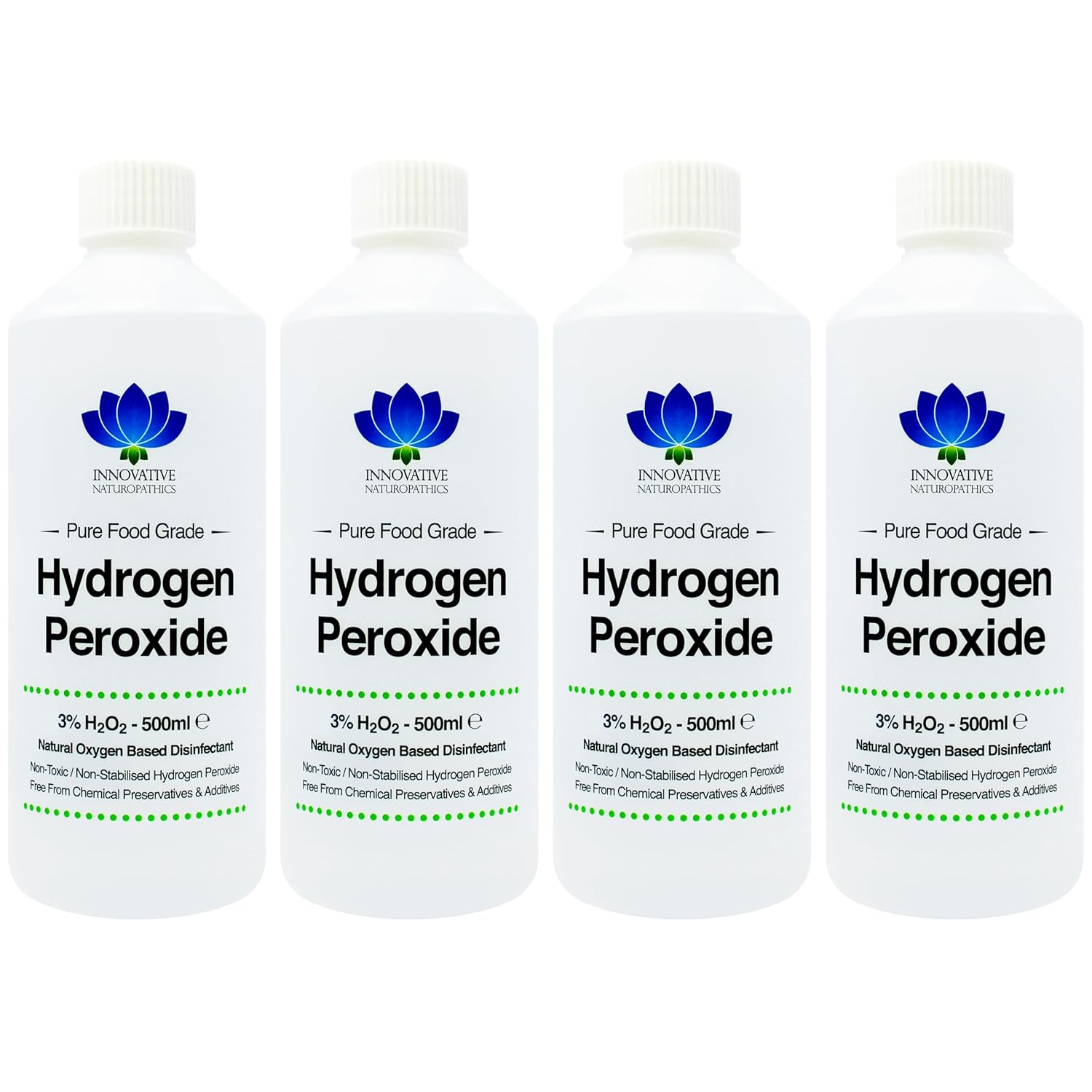 Food Grade Hydrogen Peroxide - Purest Grade 3% - 2 Litres (4 x 500ml) - Unstabilized and Additive Free