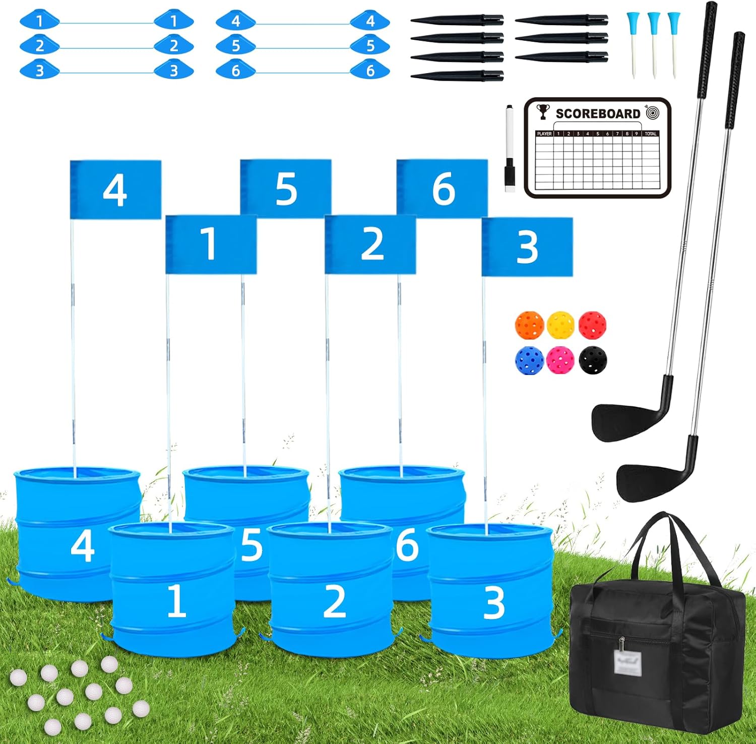 Backyard Golf Game with 2 Clubs,6 Set Buckets for Golf Game, Golf Practice Game for Family and Adults,Outdoor Yard Golf Game for Lawn,Yard, Camping, Park