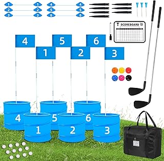 Backyard Golf Game with 2 Clubs，6 Set Buckets for Golf Game, Golf Practice Game for Family and Adults,Outdoor Yard Golf Game for Lawn,Yard, Camping, Park