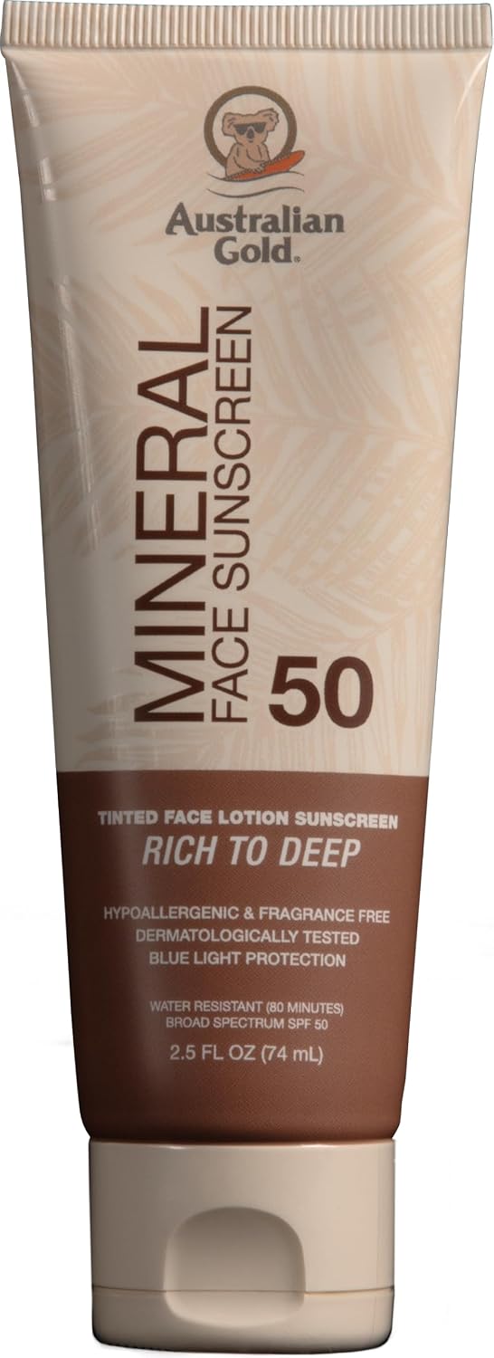 Australian Gold Tinted Mineral Face Sunscreen SPF 50 | Rich to Deep Tint