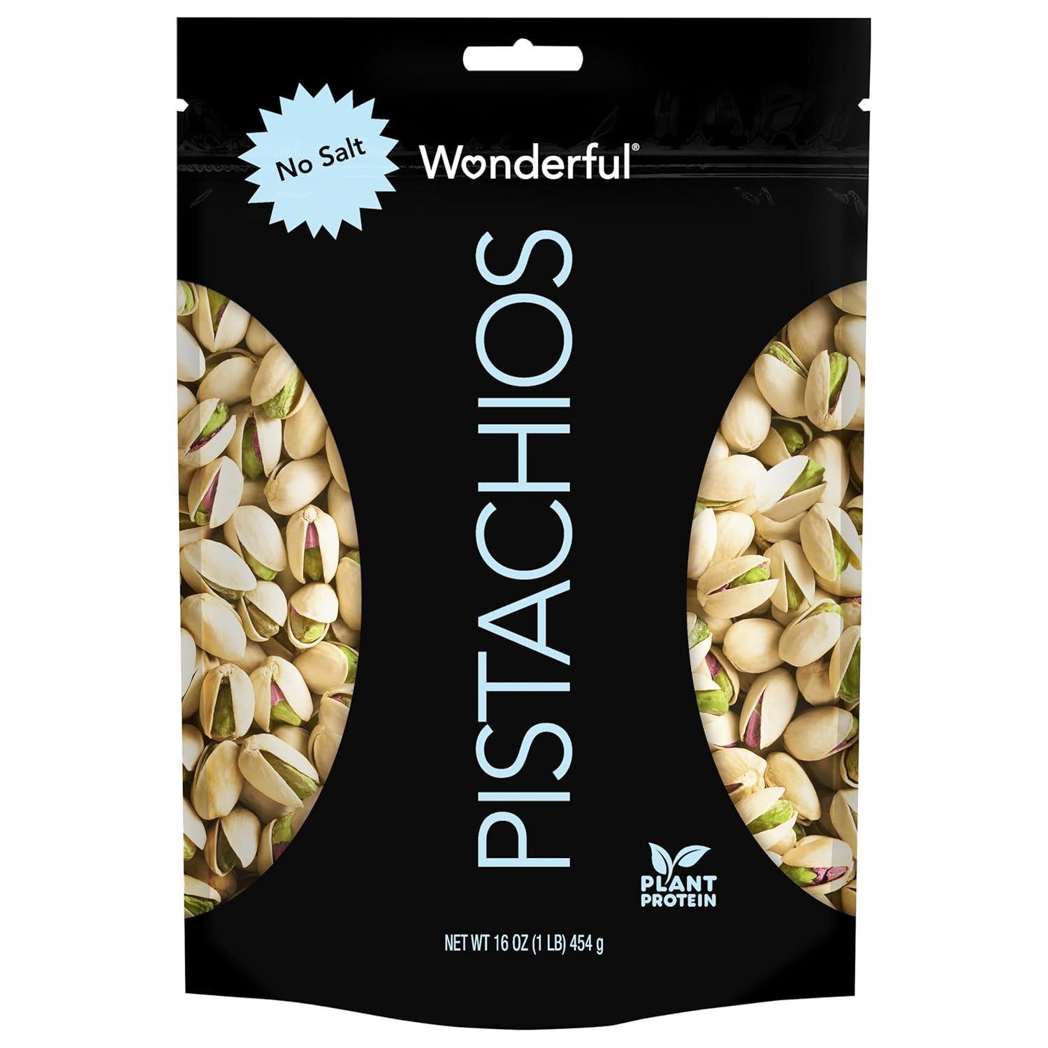 Wonderful Pistachios In Shell, Roasted with No Salt Nuts, 16 Ounce Resealable Bag, Protein Snacks, Gluten Free, Healthy Snacks for Adults