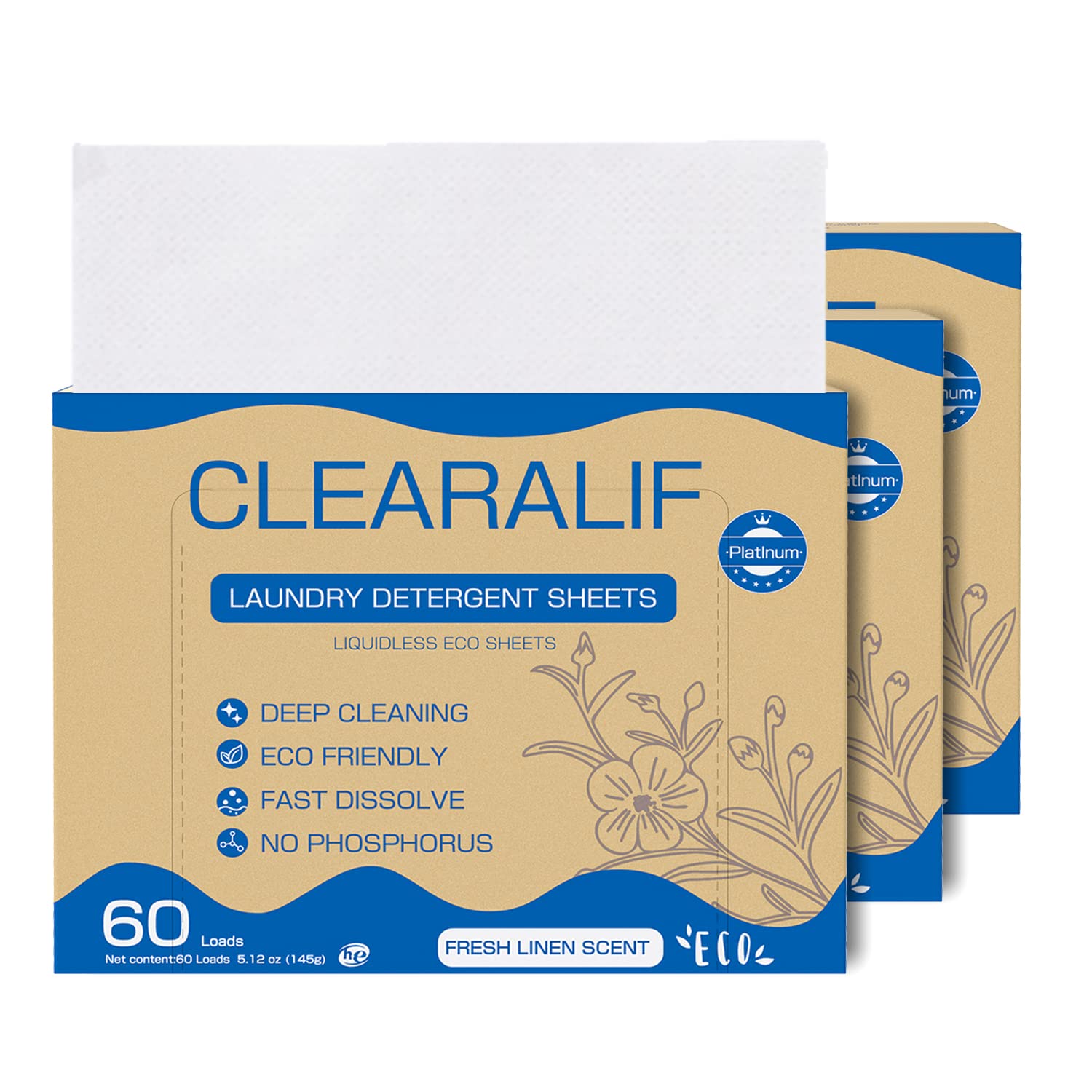 Laundry Detergent Sheets 3 Pack Up to 180 Loads, Fresh Linen - Great For Travel, Apartments, Dorms, No Plastic, Sustainable, Biodegradable-New Liquid-Less Technology - Lightweight