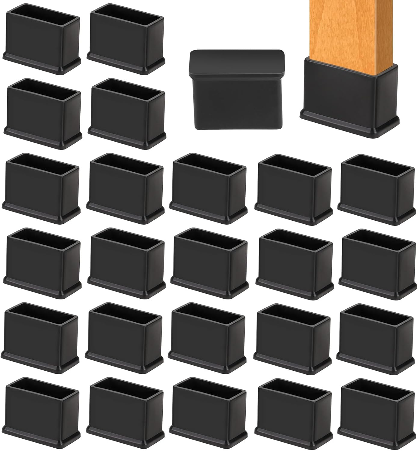 24 PCS Chair Leg Tips Caps 15 X 30mm/0.59 X 1.18" Rectangle Table Legs Covers Black Thick Rubber Chair Leg Floor Protectors Pvc Furniture Legs Stoppers, Reduce Noise Prevent Scratch