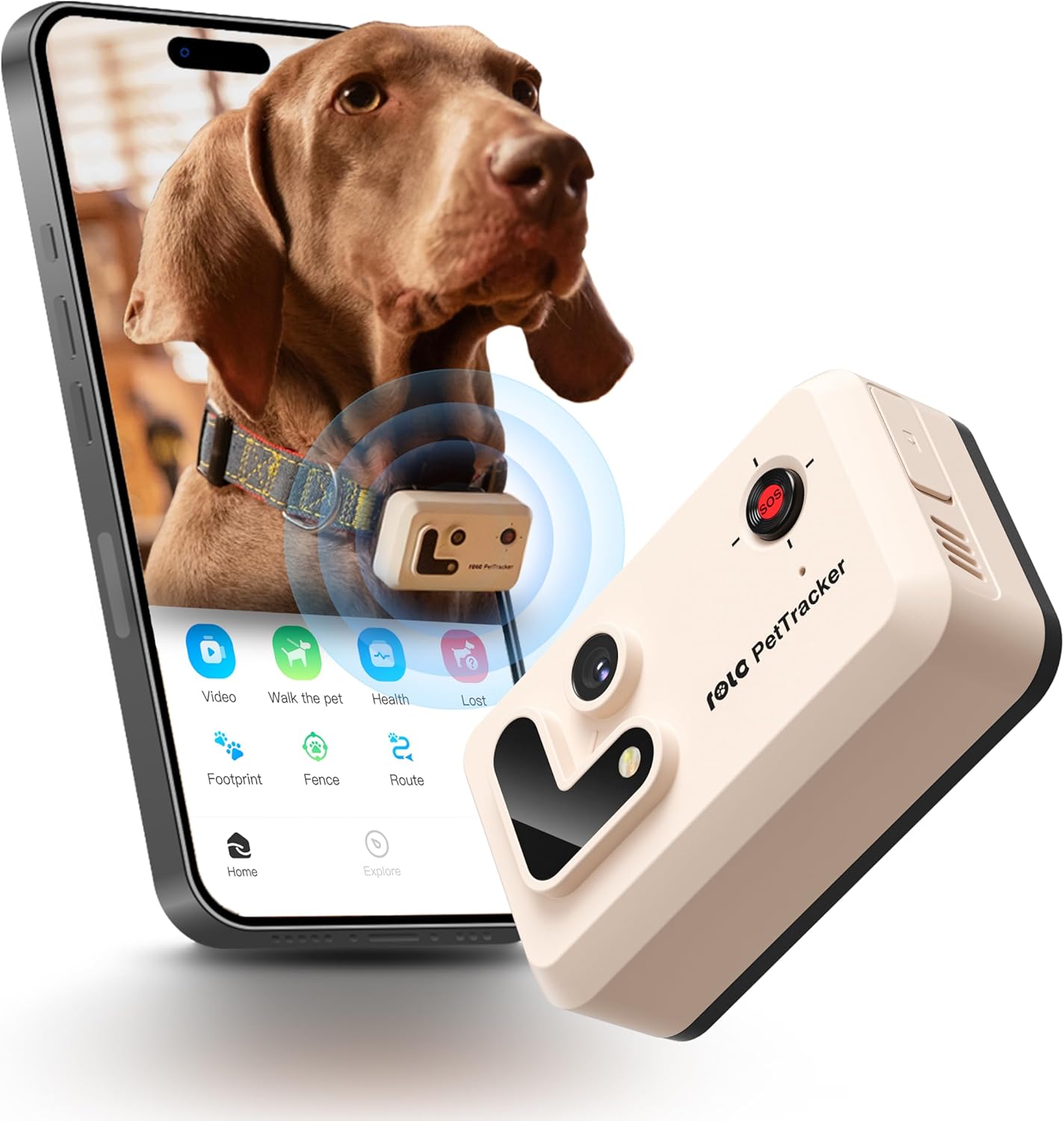 ROLA PetTracker GPS Tracking for Dogs: Live GPS Location, Cellular & WiFi, Replacable SIM Card, Geofencing, Built-in Light and Sound, Camera for Image Positioning (White)