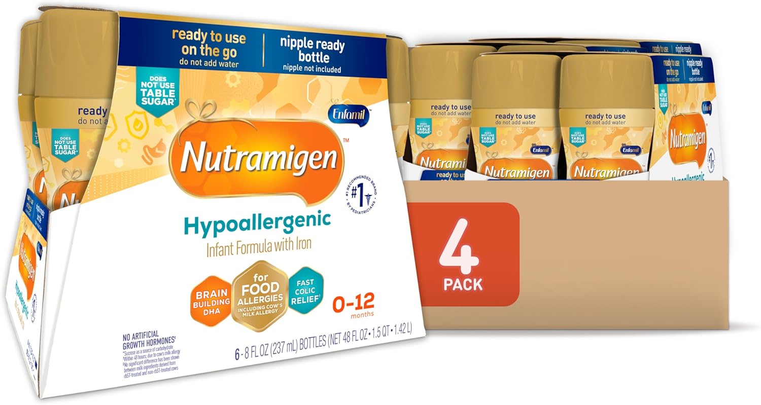 Enfamil Nutramigen Baby Formula, Hypoallergenic and Lactose Free Formula with Enflora LGG, Fast Relief from Severe Crying and Colic, Ready to Use Bottle, 8 Fl Oz (24 Count) (Pack of 4)