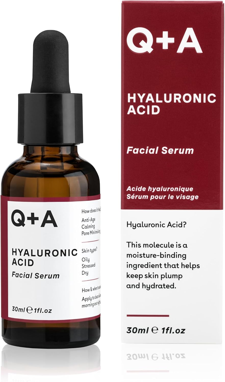 Q+A Hyaluronic Acid Facial Serum. A hydrating Hyaluronic Acid serum for healthy and plump skin. Works as a moisturiser for your face, Vegan Friendly, Fragrance Free, 30ml/1fl.oz