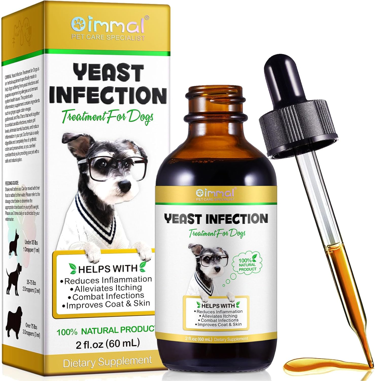 Yeast Infection Treatment for Dogs, Dog Ear Infection Treatment, Yeast for Itchy Dog Skin Relief, Allergy Relief, Soothe Itchy Paws, Eyes, Ears, Skin