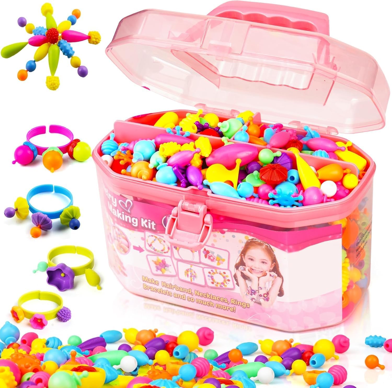 FunzBo Pop Beads Kit for Girls Toys - Jewelry Making Kit with Bracelets, Headbands & Rings, Arts and Crafts Kit DIY Kids Toys for Age 3 4 5 6 Christmas Gifts for Kids