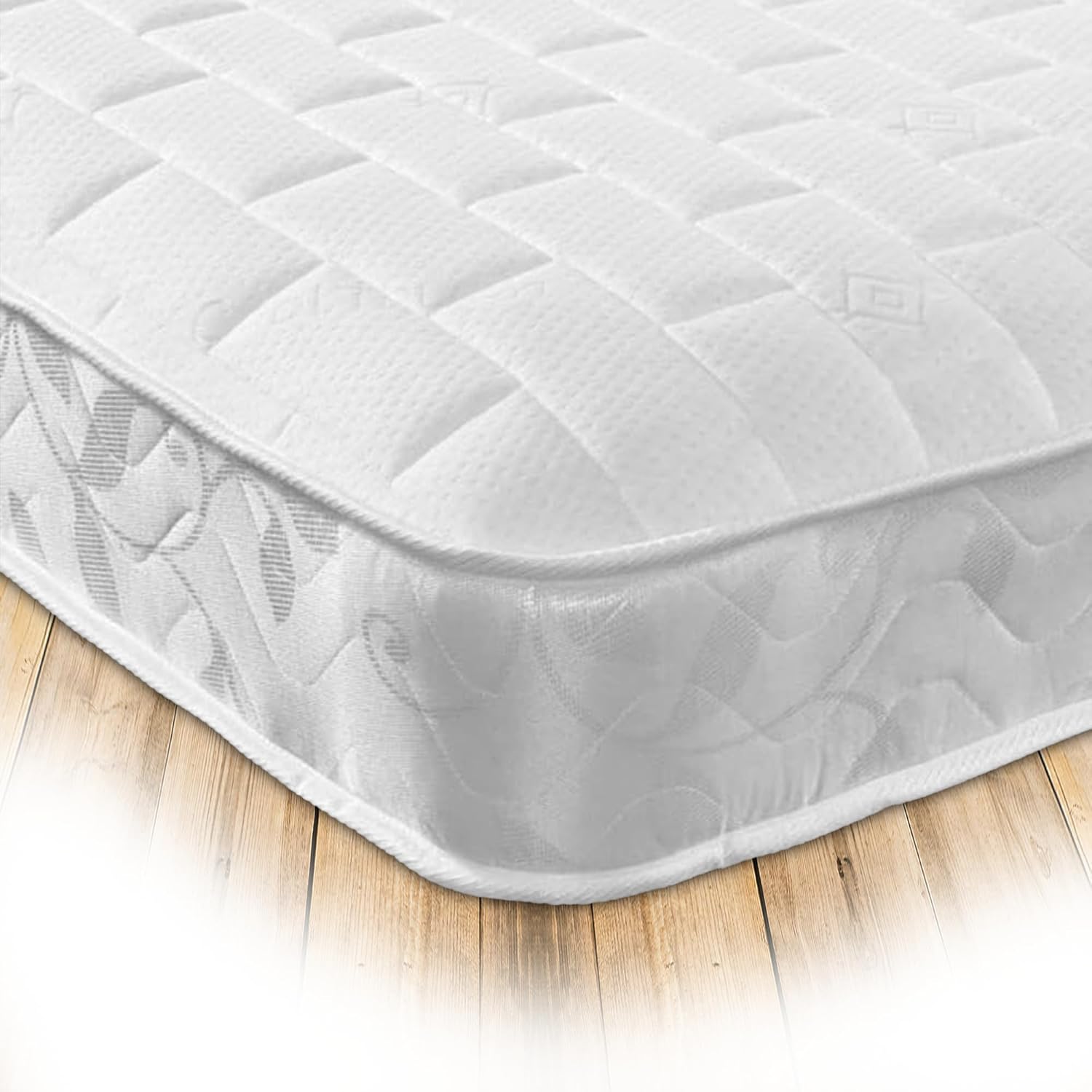 Starlight Beds Brick Design Quilted Sprung Hybrid Mattress with Memory Foam Layer. Soft Firmness, White, 18cm Deep. Single Mattress (3ft x 6ft3)