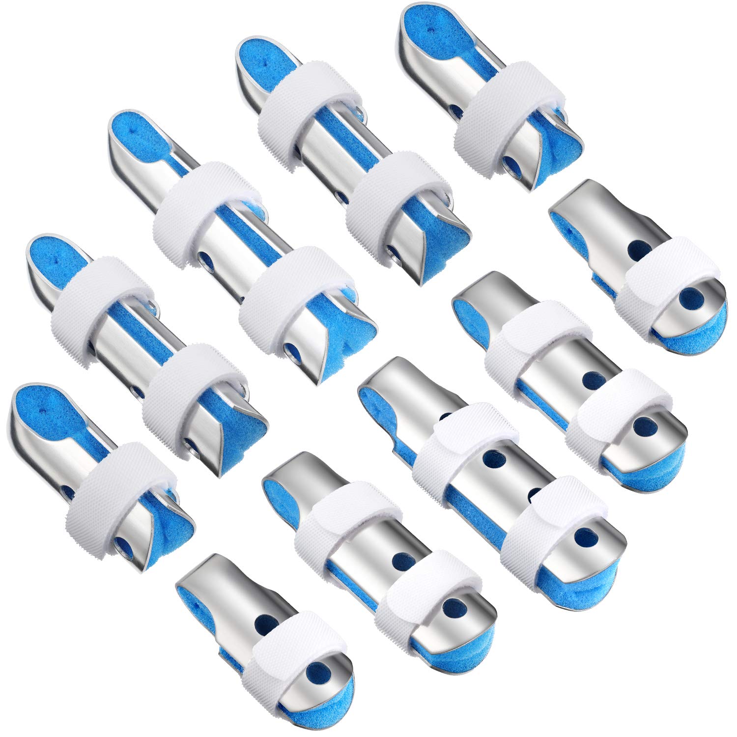 BBTO Finger Splints Metal Padded Support with Foam, 10 Pieces, Blue