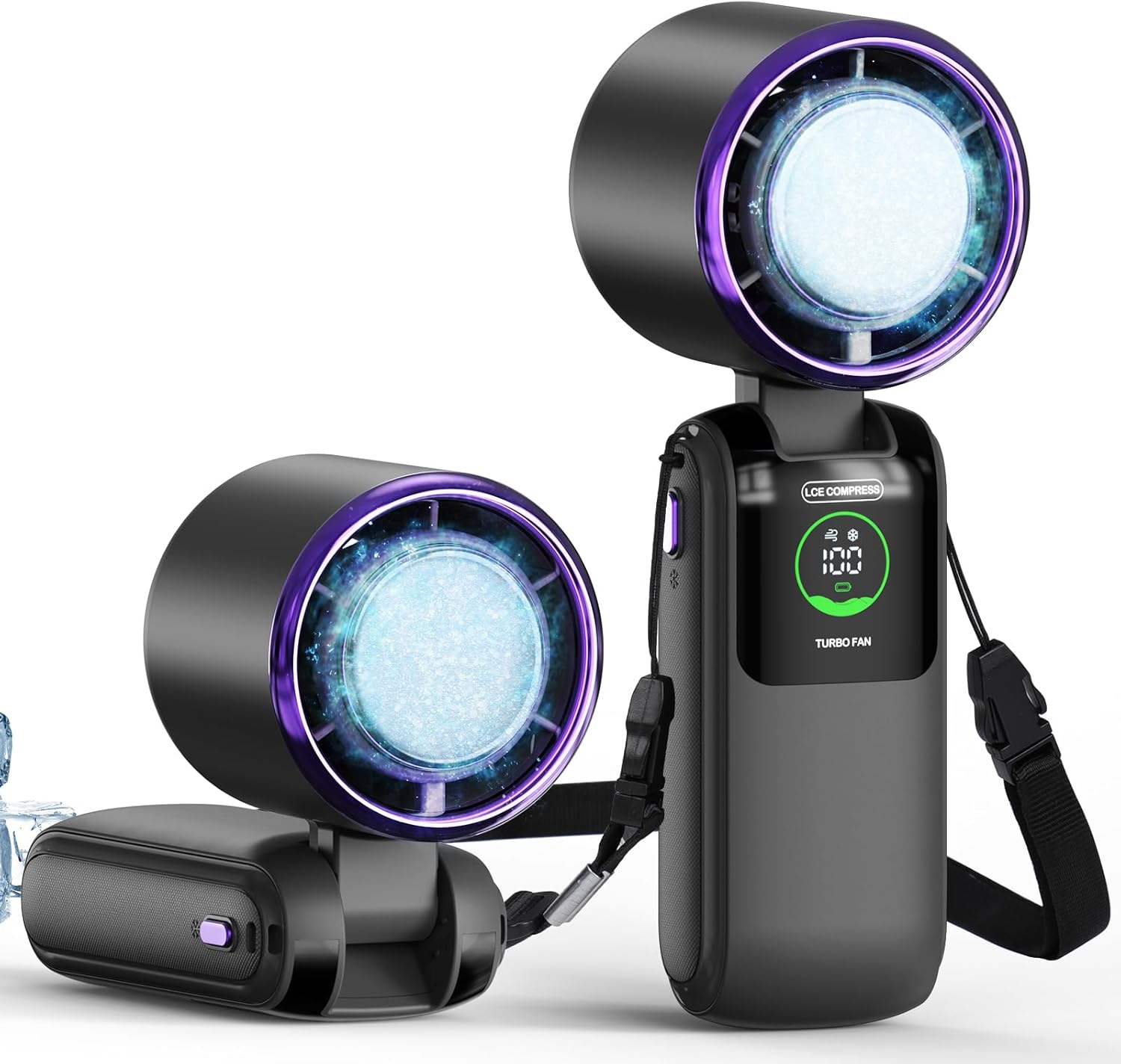 Yaskyly Handheld Portable Turbo Fan with Ice Cooler, Speed (1-100) 4000mAh Rechargeable Personal Fan [16H Cooling Time] Battery Operated Mini Small Pocket Fans 20000 RPM Powerful Foldable Hand Fans