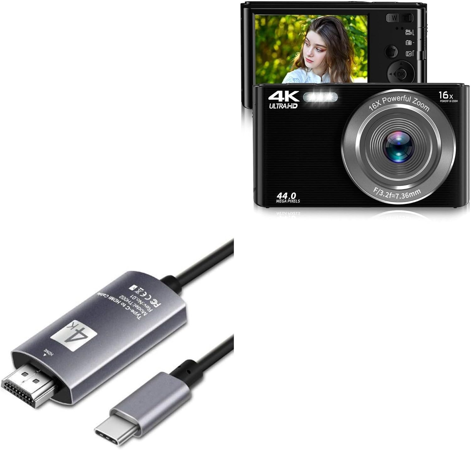 BoxWave Cable Compatible with Saneen Digital Camera 4K 44 MP - SmartDisplay Cable - USB Type-C to HDMI (6 ft), USB C/HDMI Cable - Jet Black