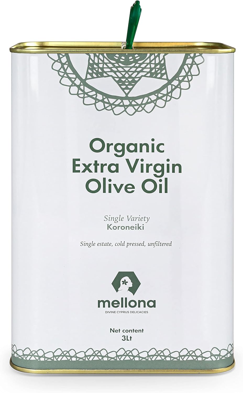 Mellona 100% Organic Extra Virgin Olive Oil, Low 0.6% Acidity, Hand Harvested & Cold Pressed, 3 Litre