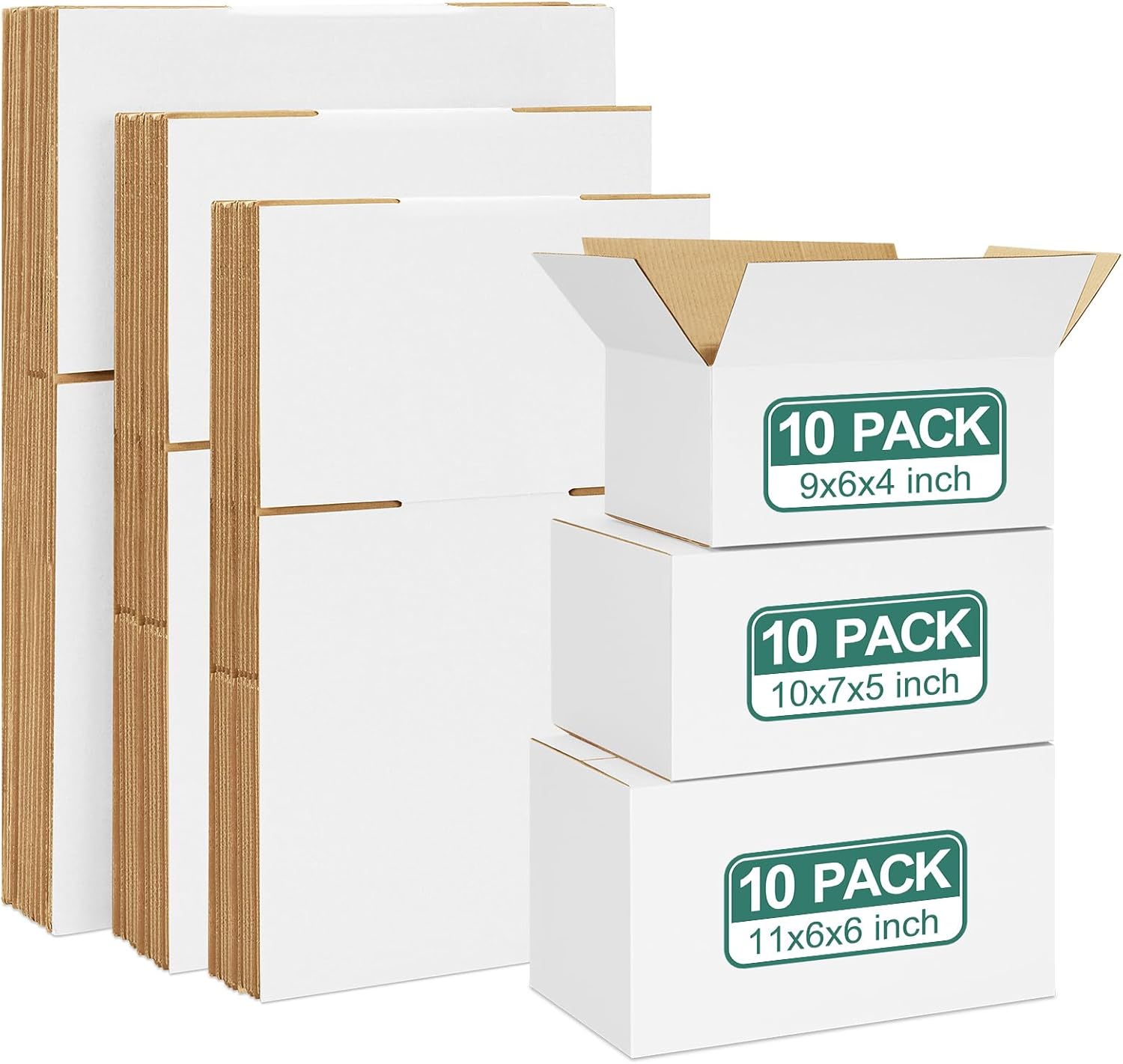 Eupako 30 Pack Small Shipping Boxes Assorted Sizes, White Corrugated Box Mailers, 9x6x4 & 10x7x5 & 11x6x6, 10 PCS Each, Cardboard Boxes for Packaging Small Business, Mailing