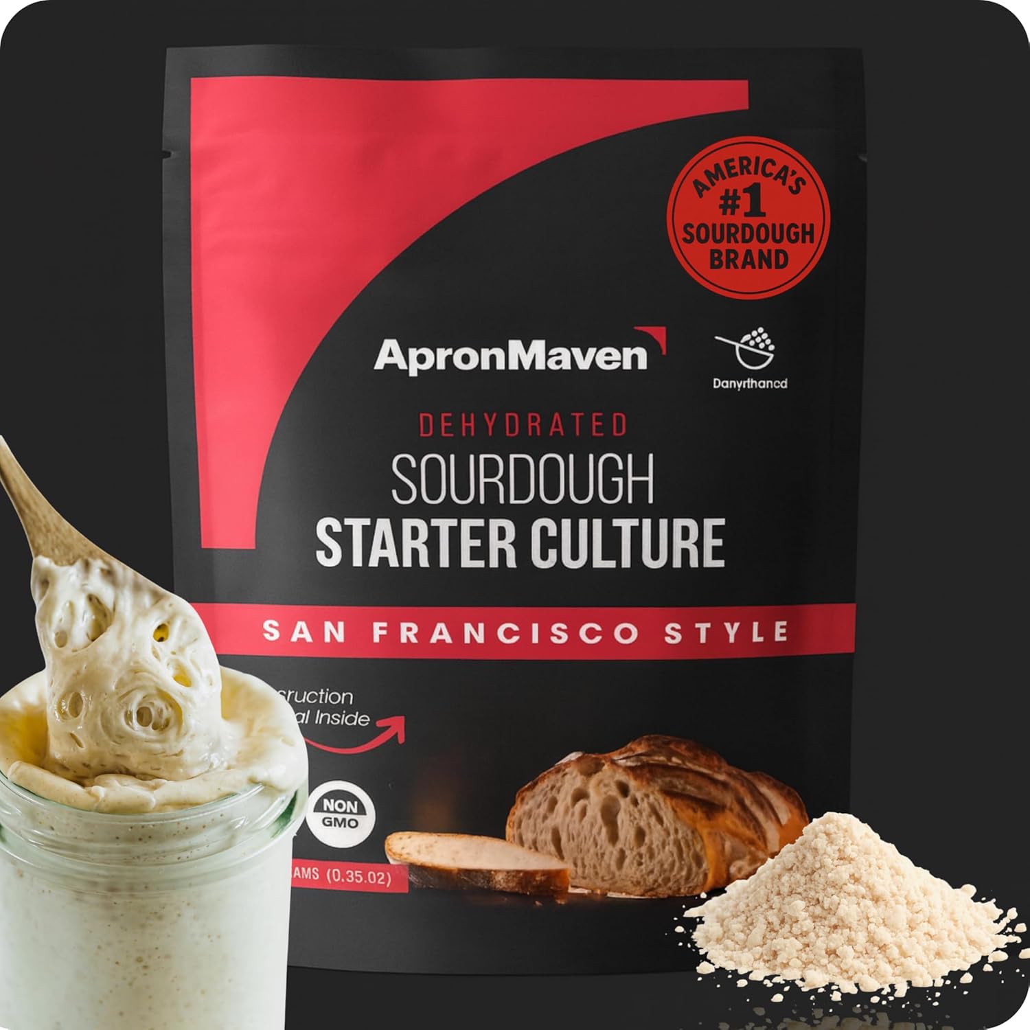 Apron Maven Premium Sourdough Starter Culture - San Francisco Style Heirloom Dehydrated With Simple Activation Instructions for Homemade Artisan Bread Baking