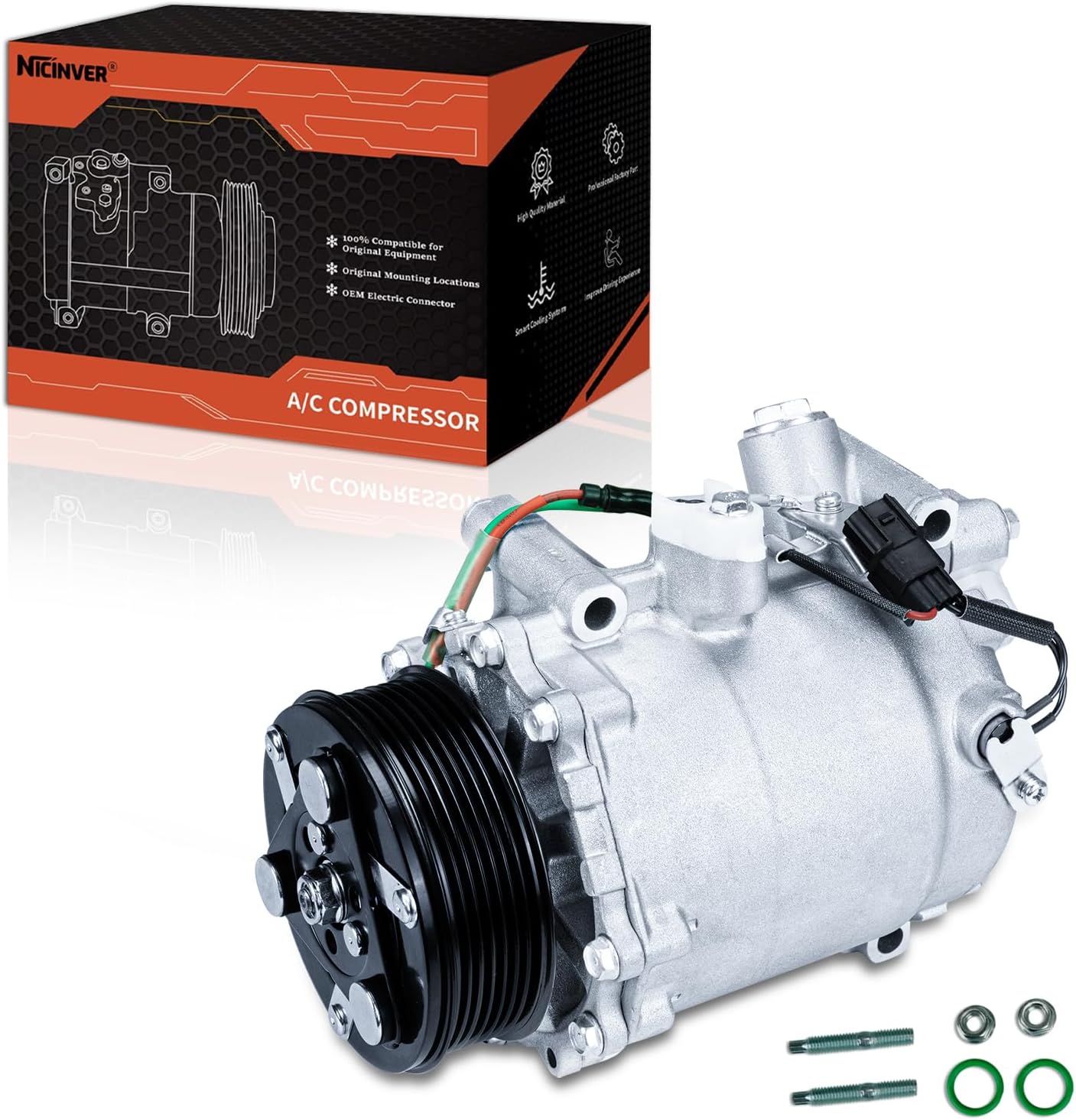 AC compressor Air Conditioning Compressor & A/C Clutch for Honda CR-V 2.4L 2007-2008, 2010-2014, Civic 2012-2014, Fits for Acura RDX 2.3L 2007-2012, ‎ ILX 2.4L 2013-2015, 4717053