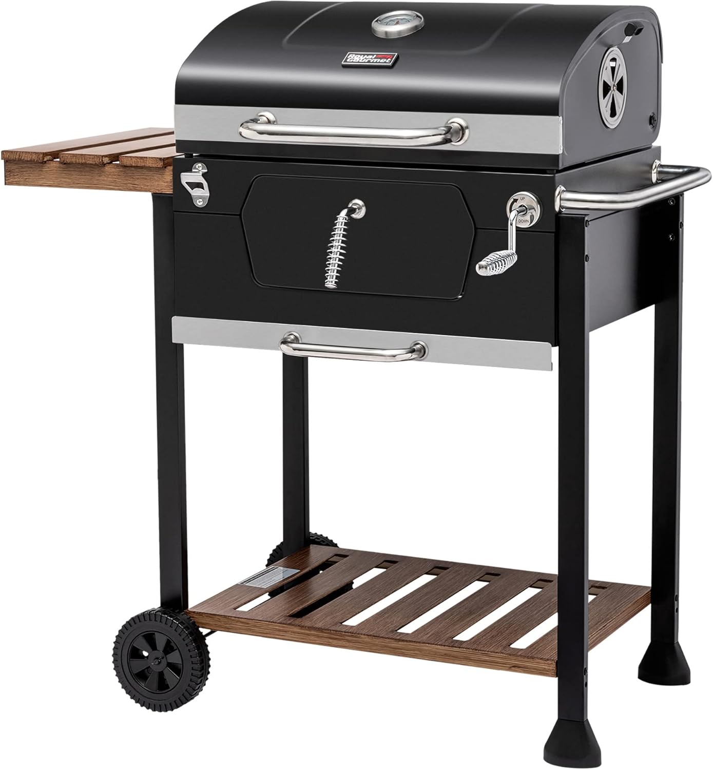 Royal Gourmet CD1824M 24-Inch Charcoal Grill, BBQ Smoker with Handle and Folding Table, Perfect for Outdoor Patio, Garden and Backyard Grilling, Black, Medium